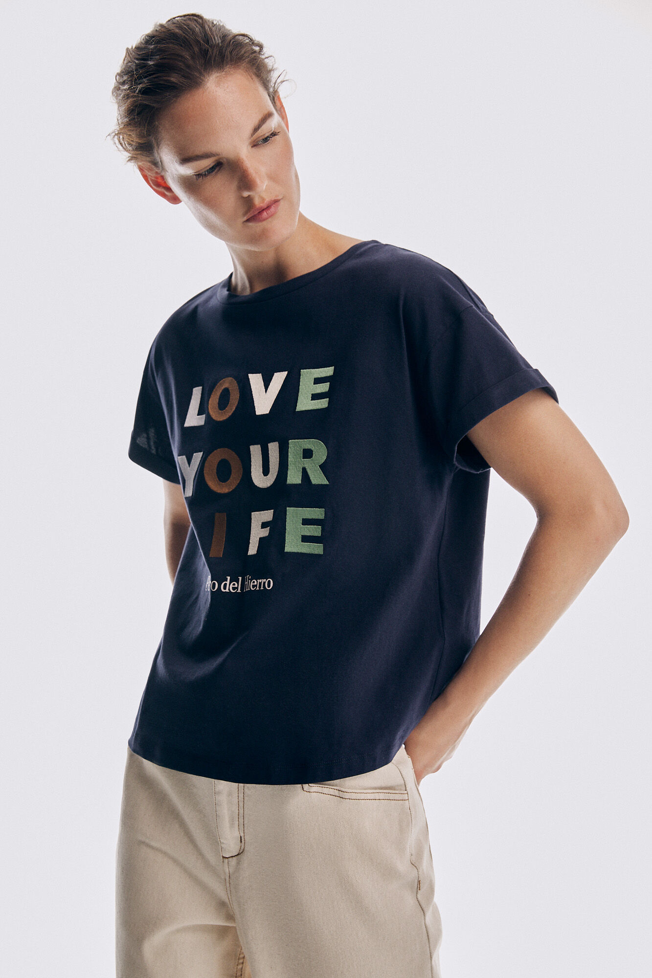 Pedro del Hierro Camiseta manga corta bordada algod&oacute;n org&aacute;nico Azul