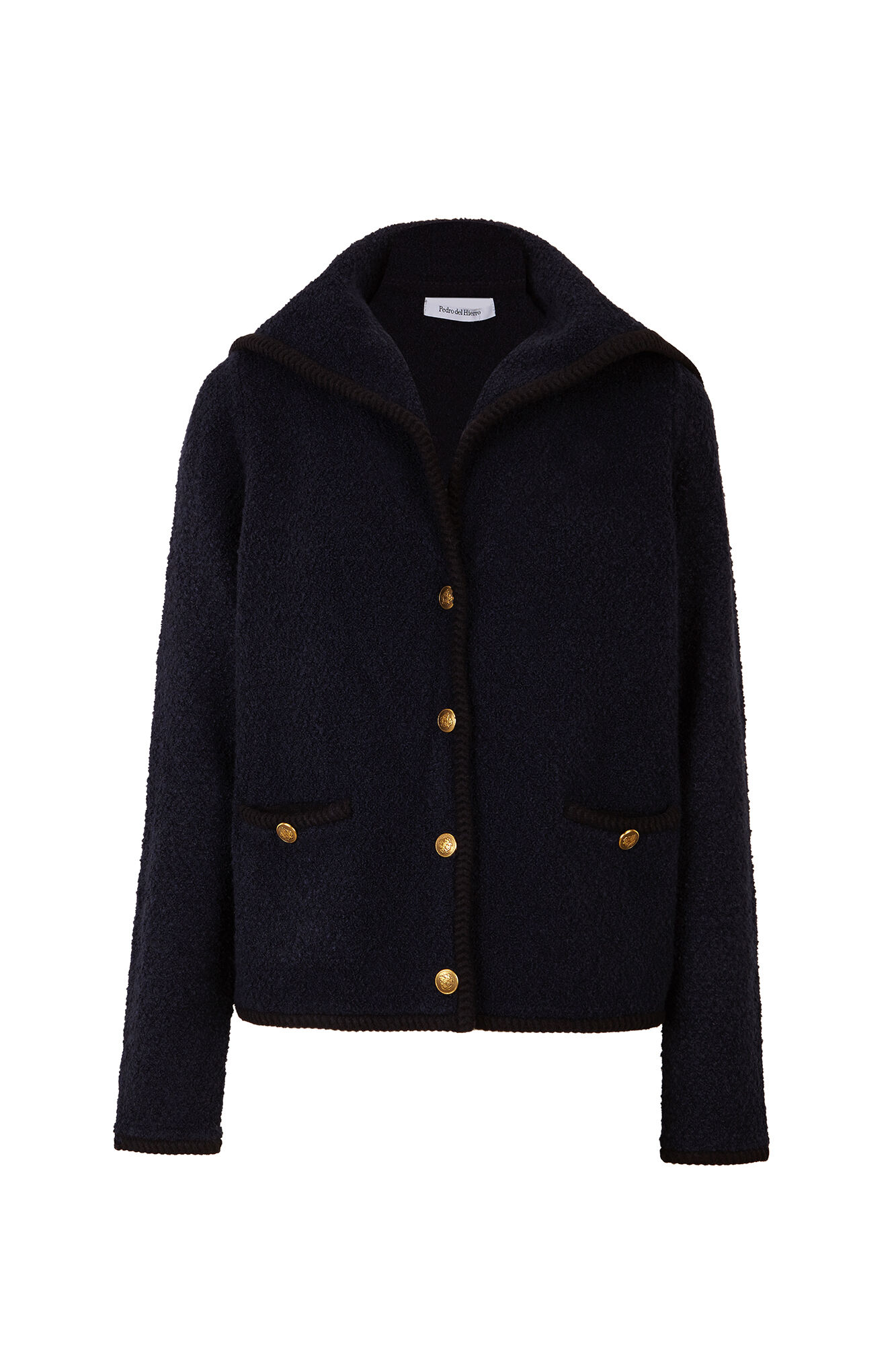 Pedro del Hierro Boucl&eacute; knit sailor collar jacket Blue