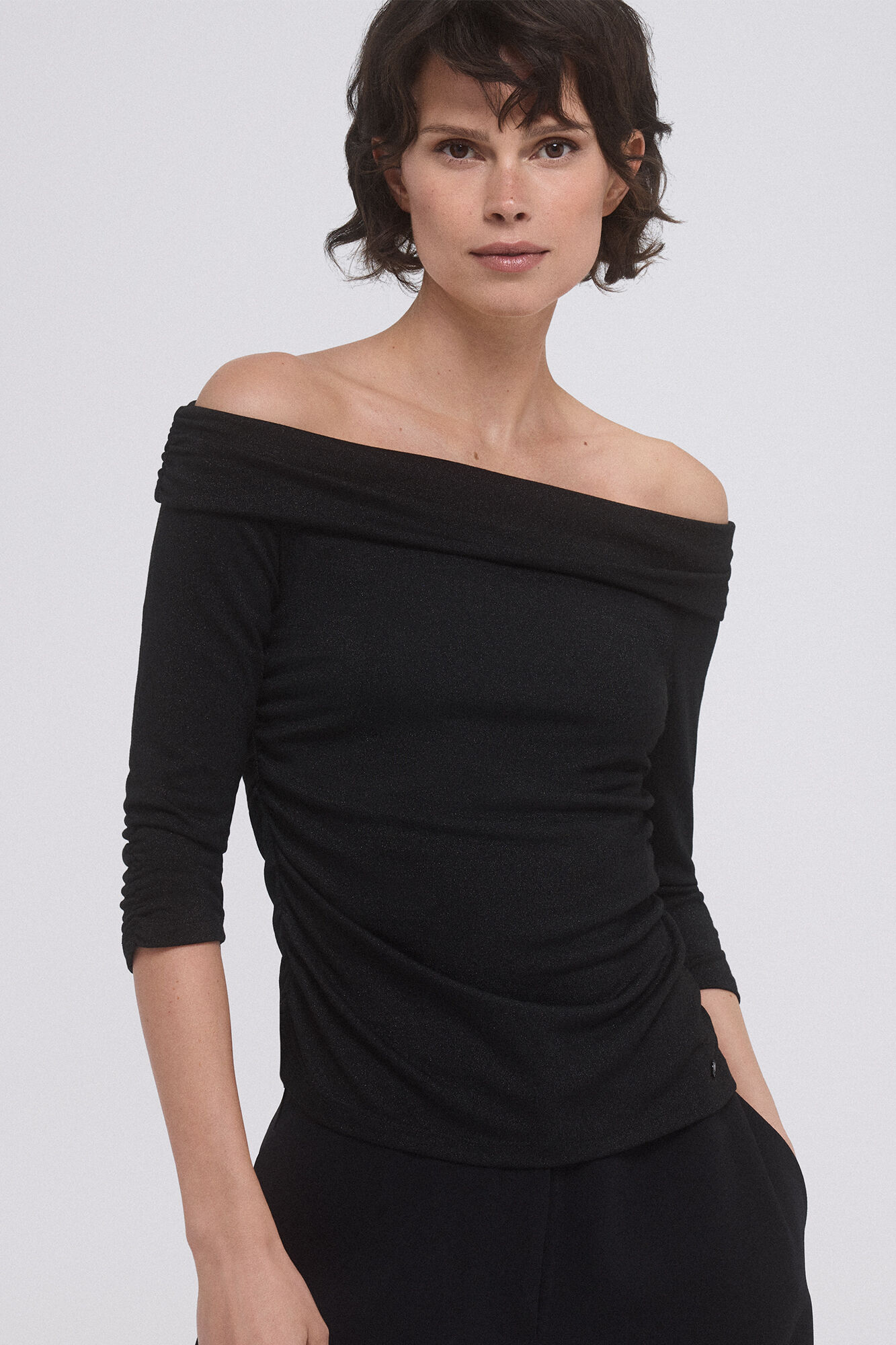 Pedro del Hierro Lurex off-shoulder t-shirt Black