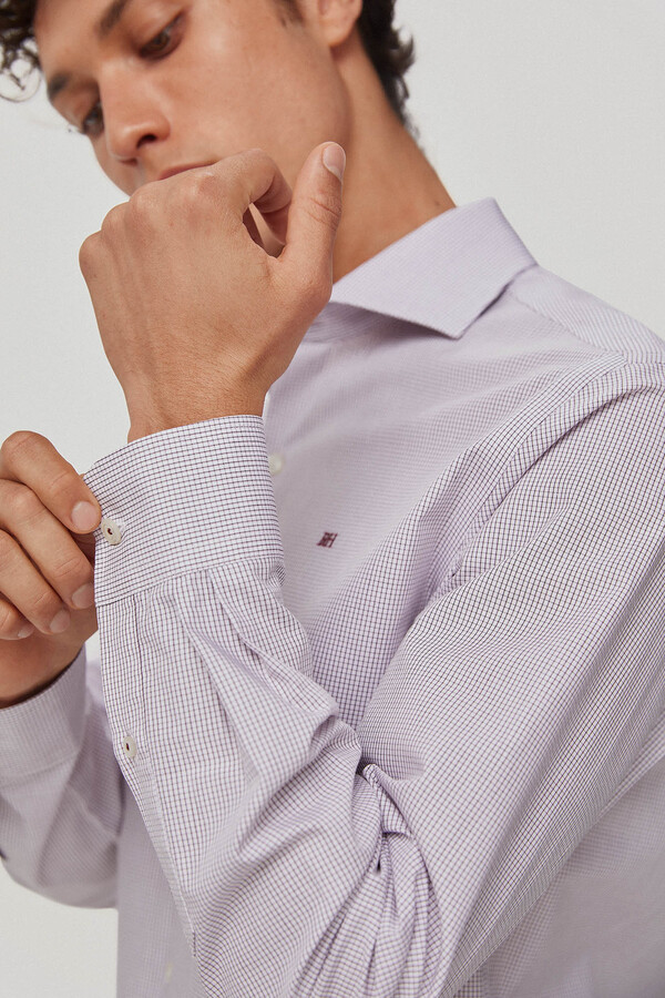 Pedro del Hierro Checked regular fit dress shirt, easy-iron and anti-stain Burgundy