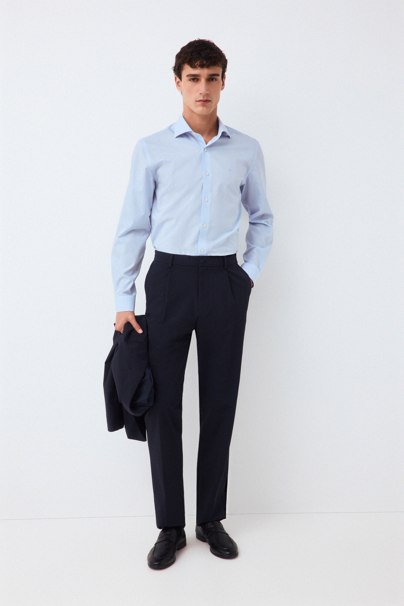 Pedro del Hierro Easy-iron plaid dress shirt Blue