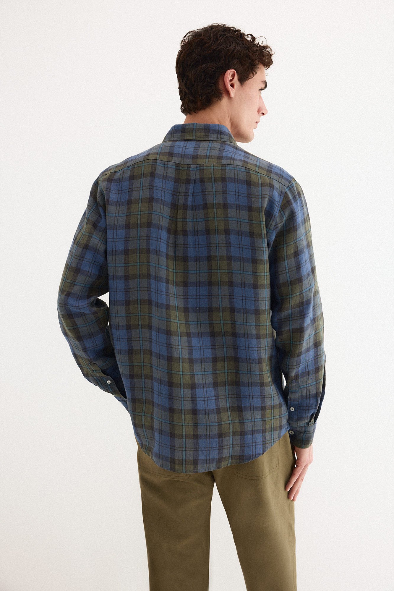 Pedro del Hierro Linen plaid shirt Blue