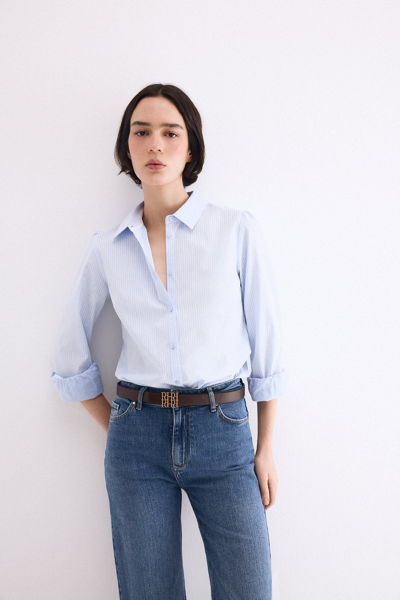 Pedro del Hierro Striped basic easy iron shirt Blue