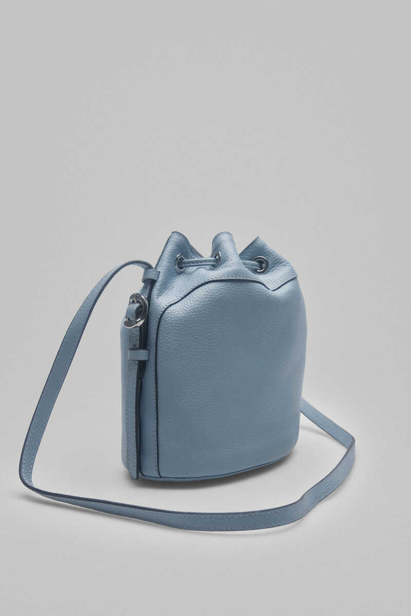 Pedro del Hierro Leather bucket bag with chunky engraved logo Turquoise