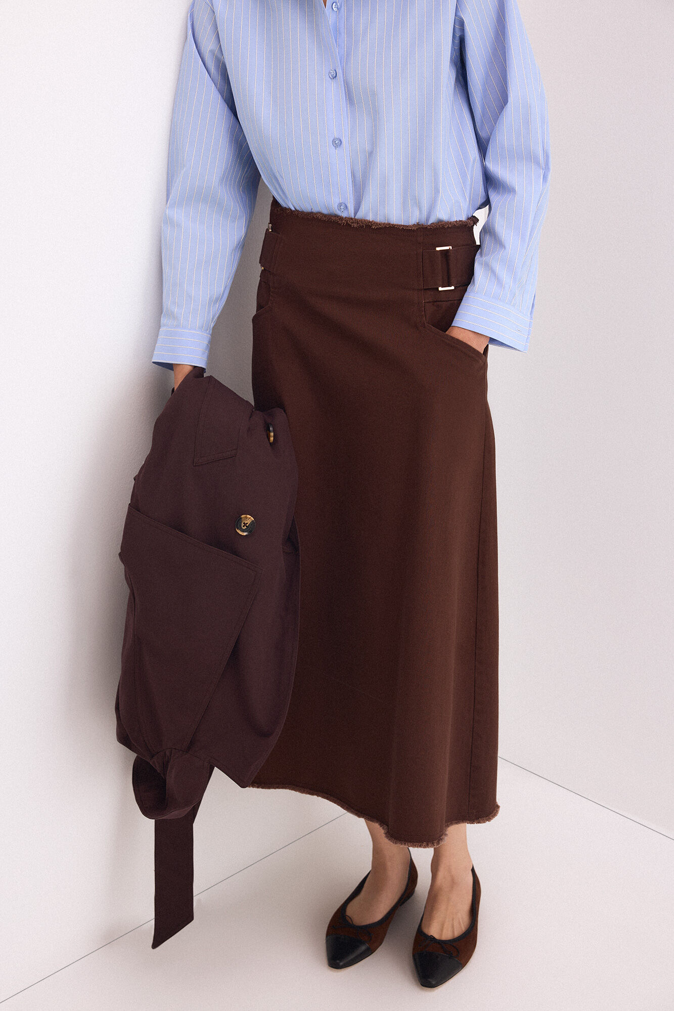 Pedro del Hierro Denim side buckles skirt Brown
