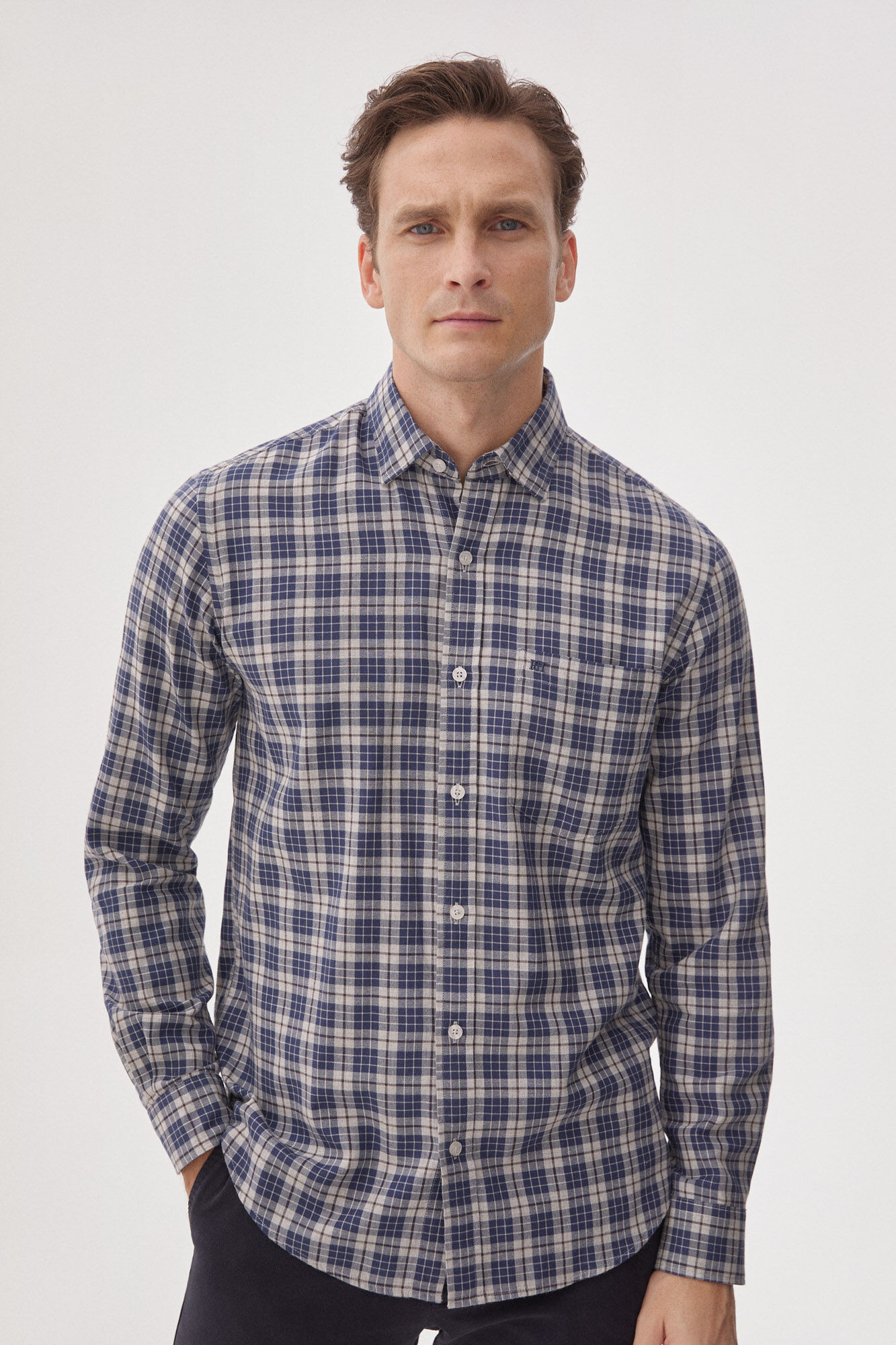 Pedro del Hierro Checked Tencel Modal shirt Blue