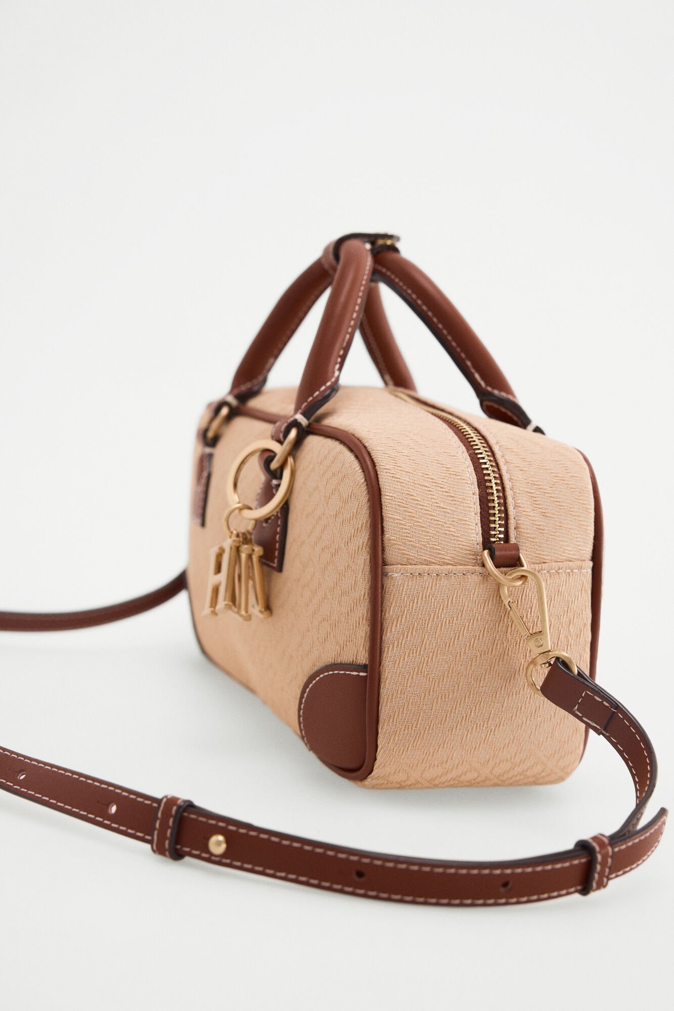 Pedro del Hierro Jacquard logo bowling bag Beige