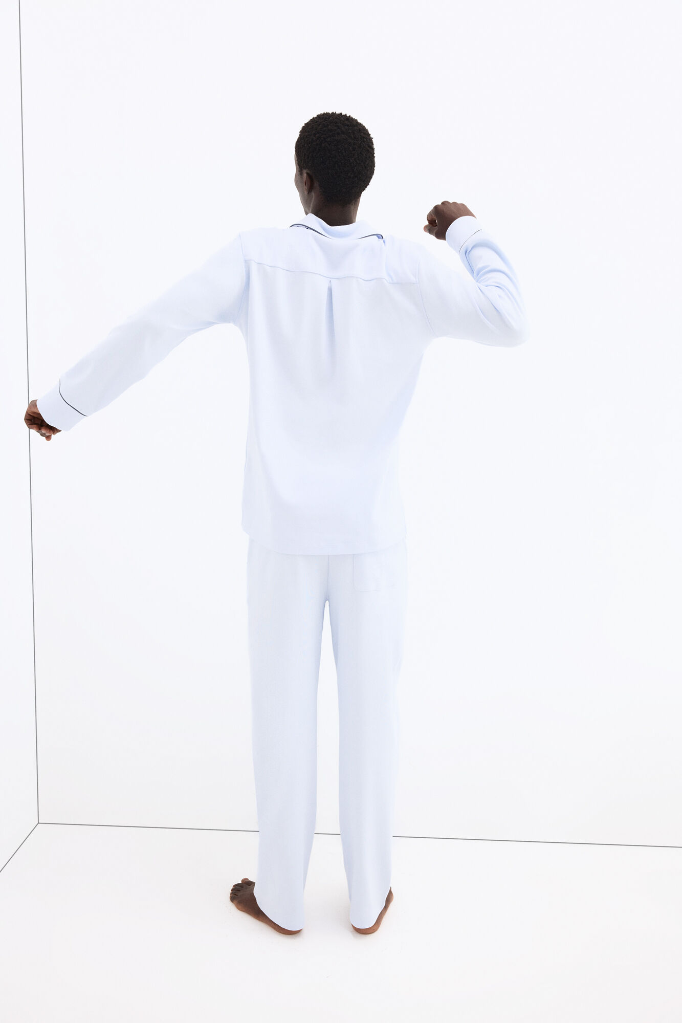 Pedro del Hierro Camisa de pijama de manga comprida em algod&atilde;o espanhol Azul