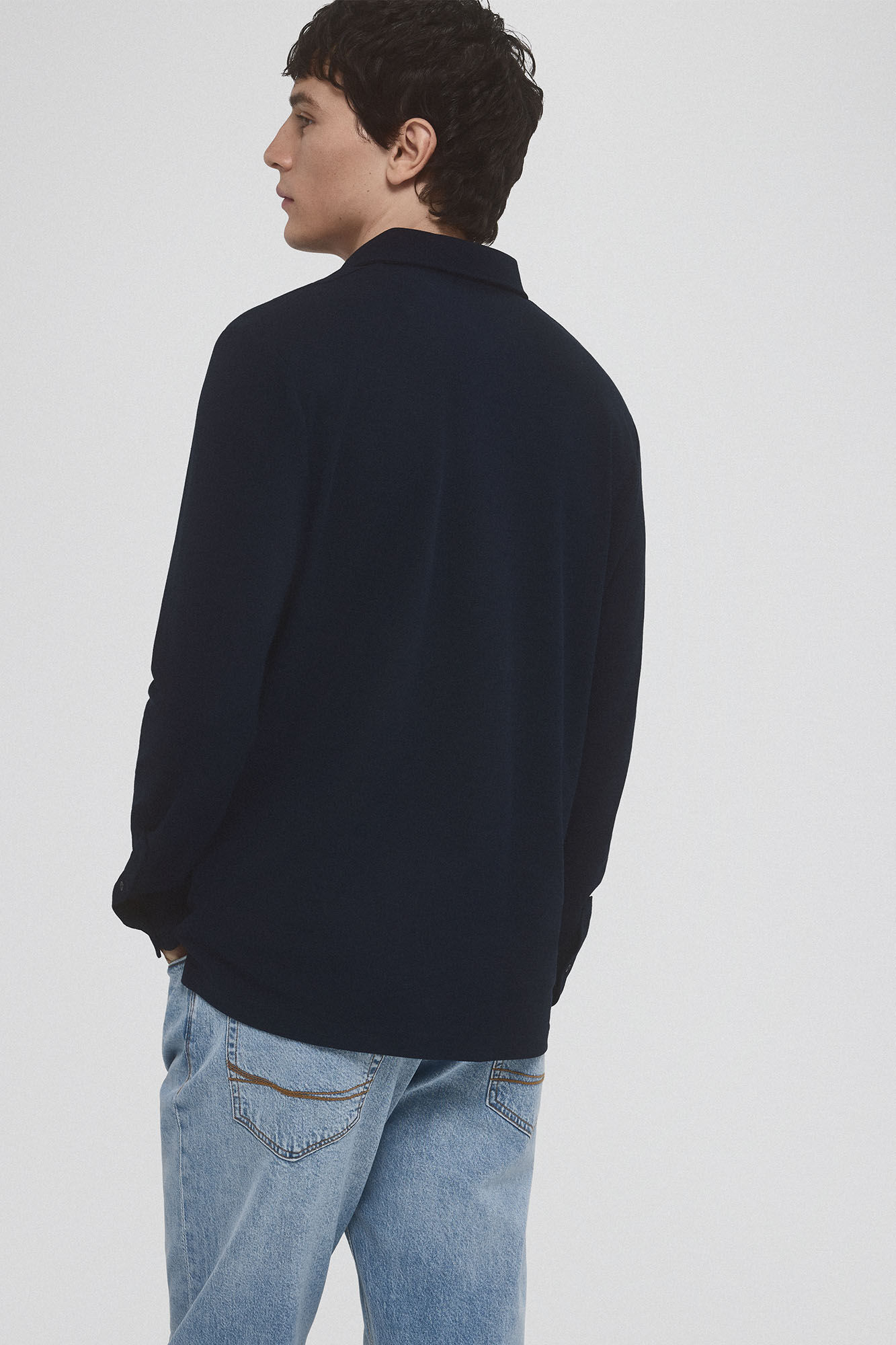 Pedro del Hierro Tencel long sleeve polo shirt Blue