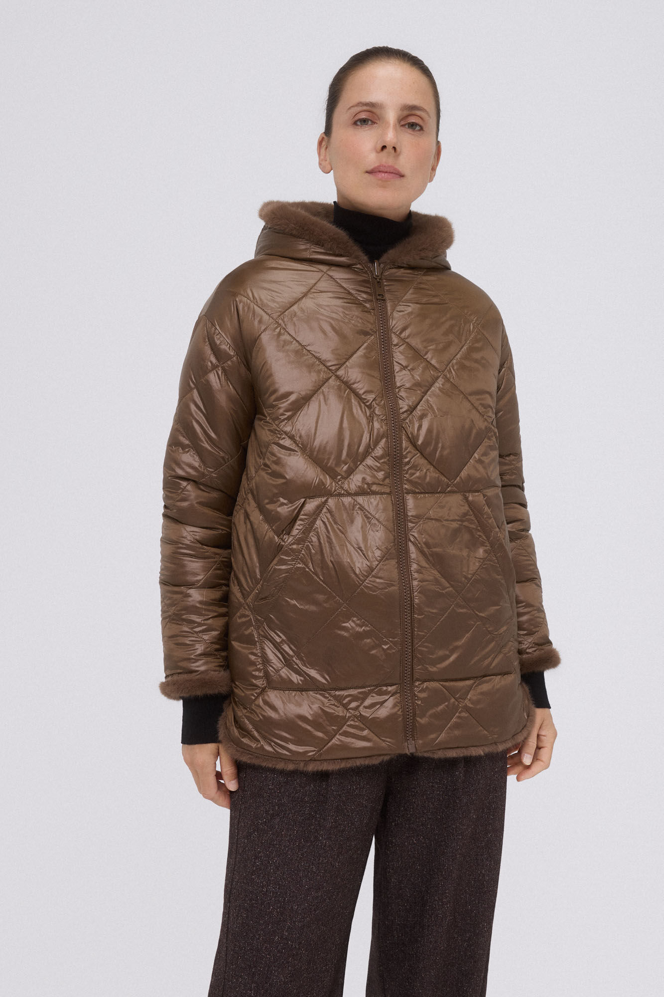 Pedro del Hierro Reversible fur parka Brown