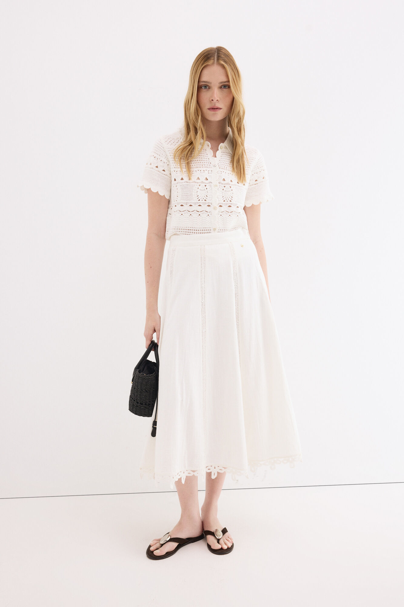 Pedro del Hierro Crochet detail midi skirt White