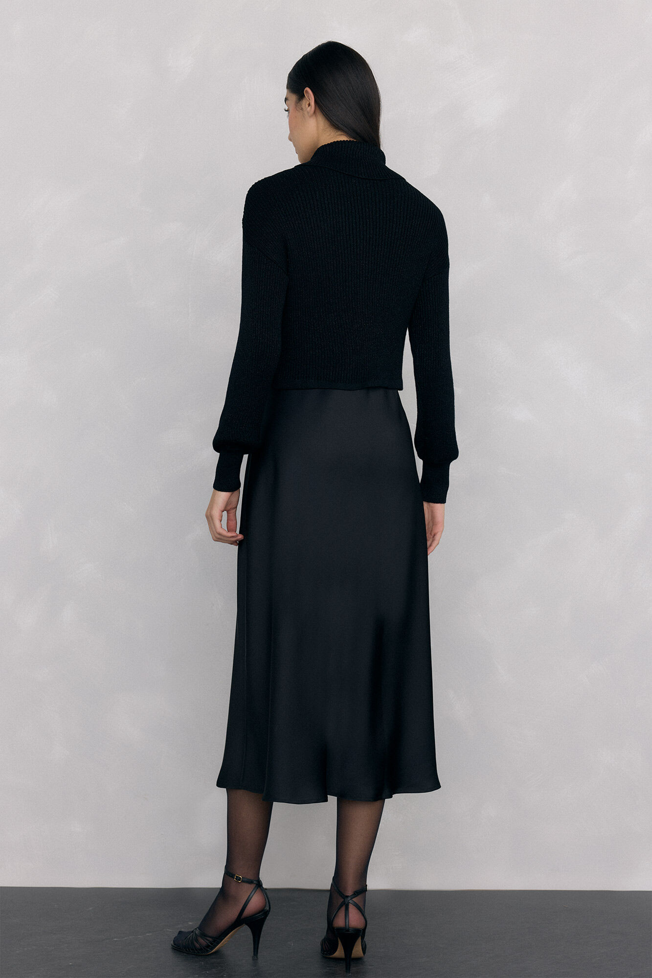 Pedro del Hierro Satin dress combined with lurex jersey-knit top Black