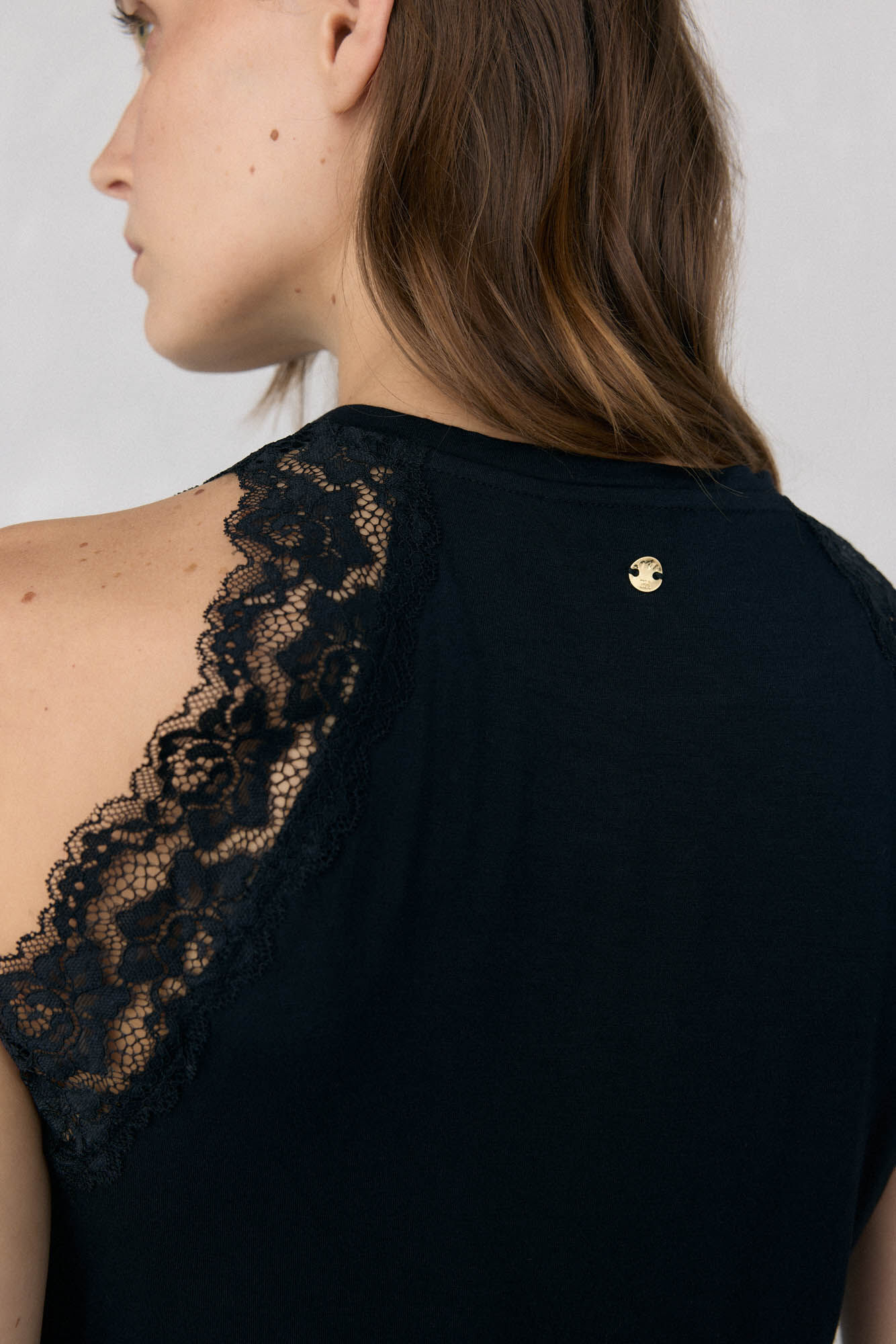 Pedro del Hierro T-shirt de al&ccedil;as com renda Preto