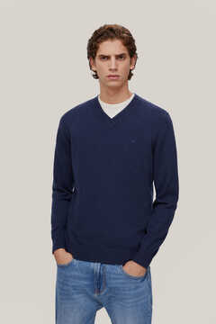 Pedro del Hierro V-neck wool and cashmere jumper Blue