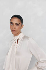 Pedro del Hierro Satin blouse with bow or tie Beige