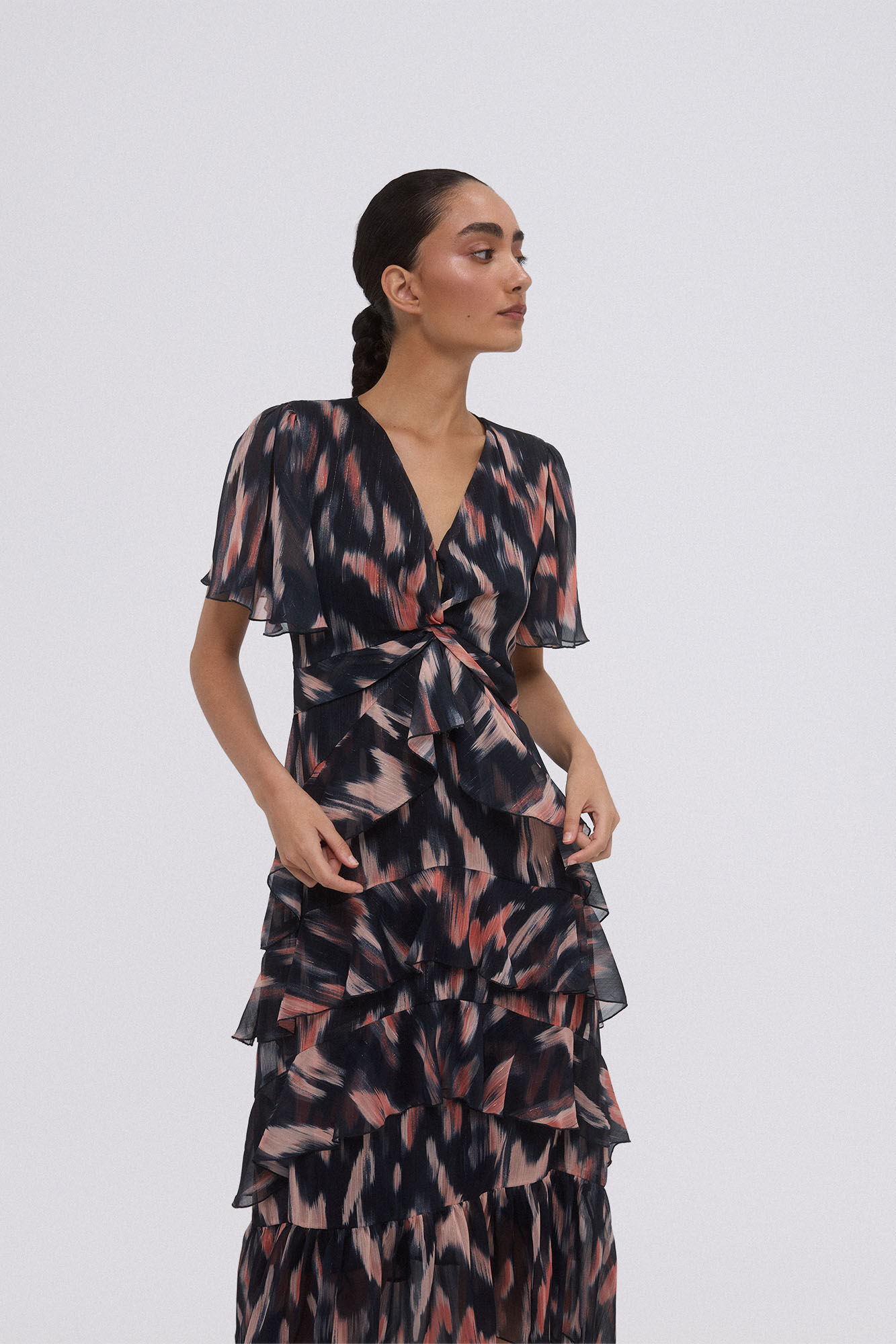 Pedro del Hierro Vestido midi con volantes Gris