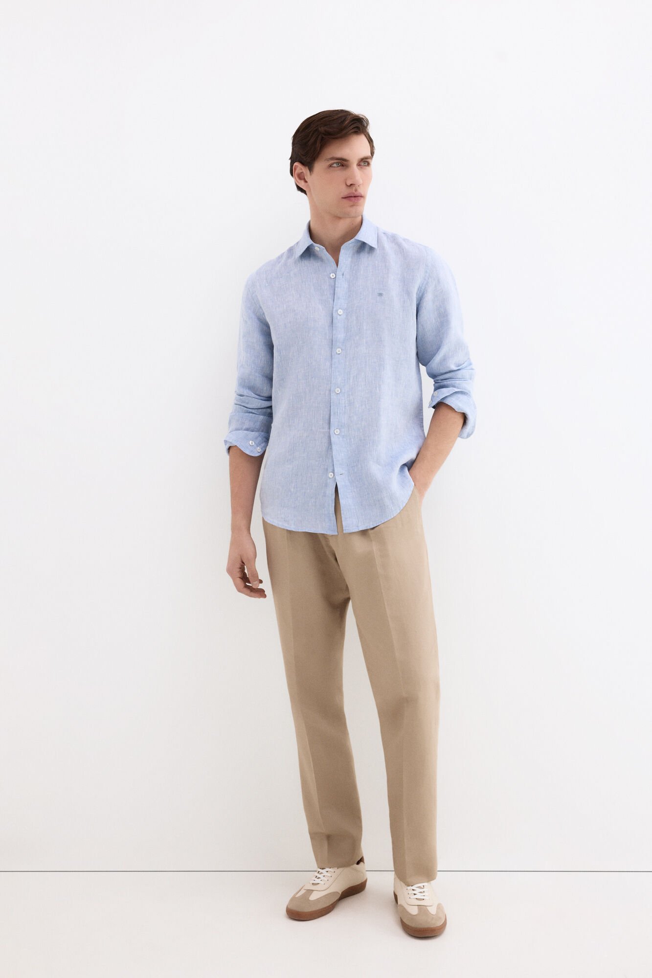 Pedro del Hierro Plain linen shirt Blue