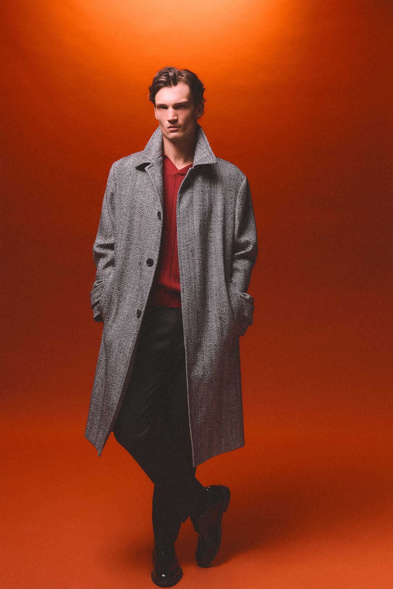 Pedro del Hierro Herringbone shirt collar herringbone coat