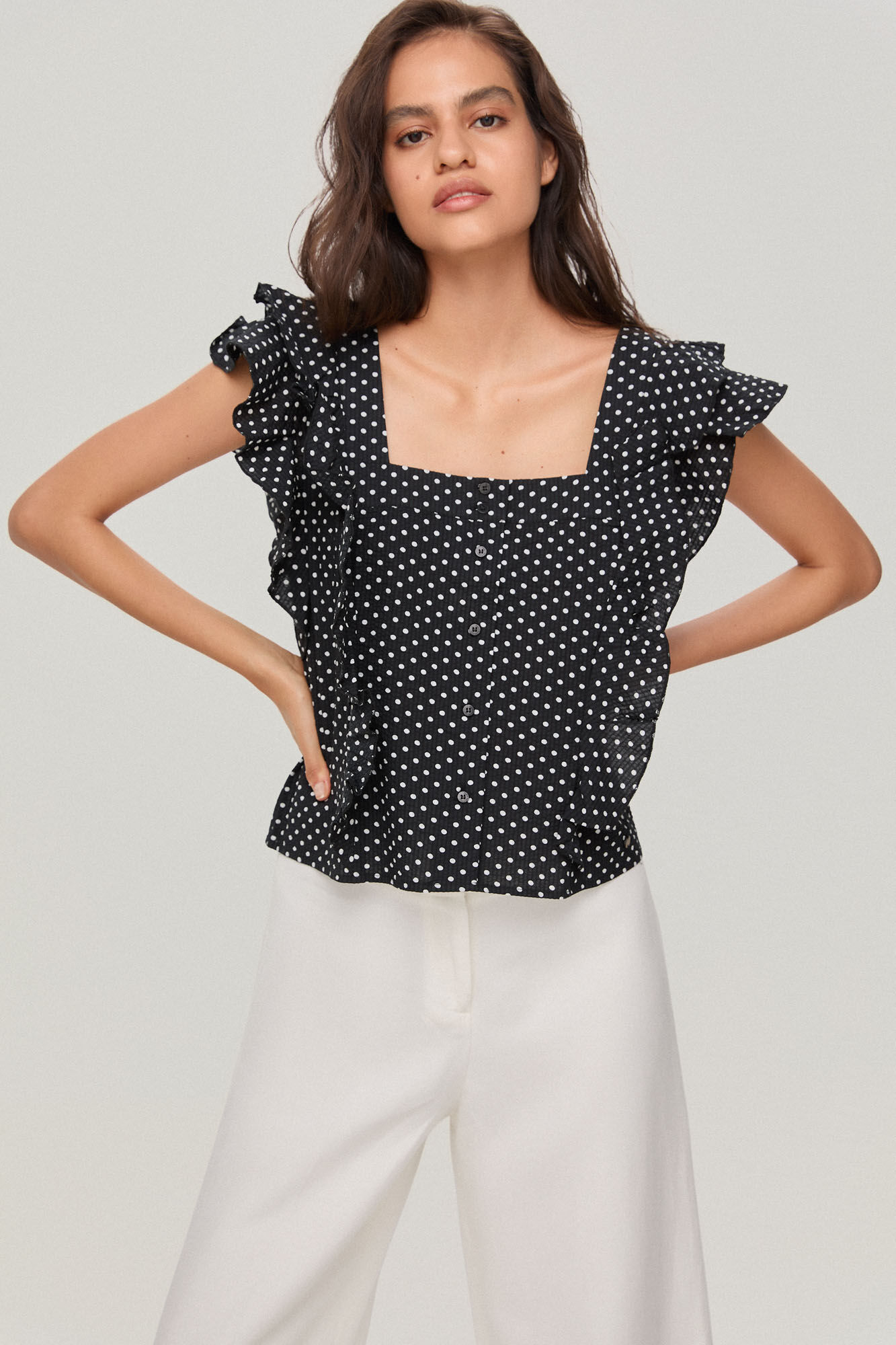 Pedro del Hierro Top de bolinhas com folhos Preto