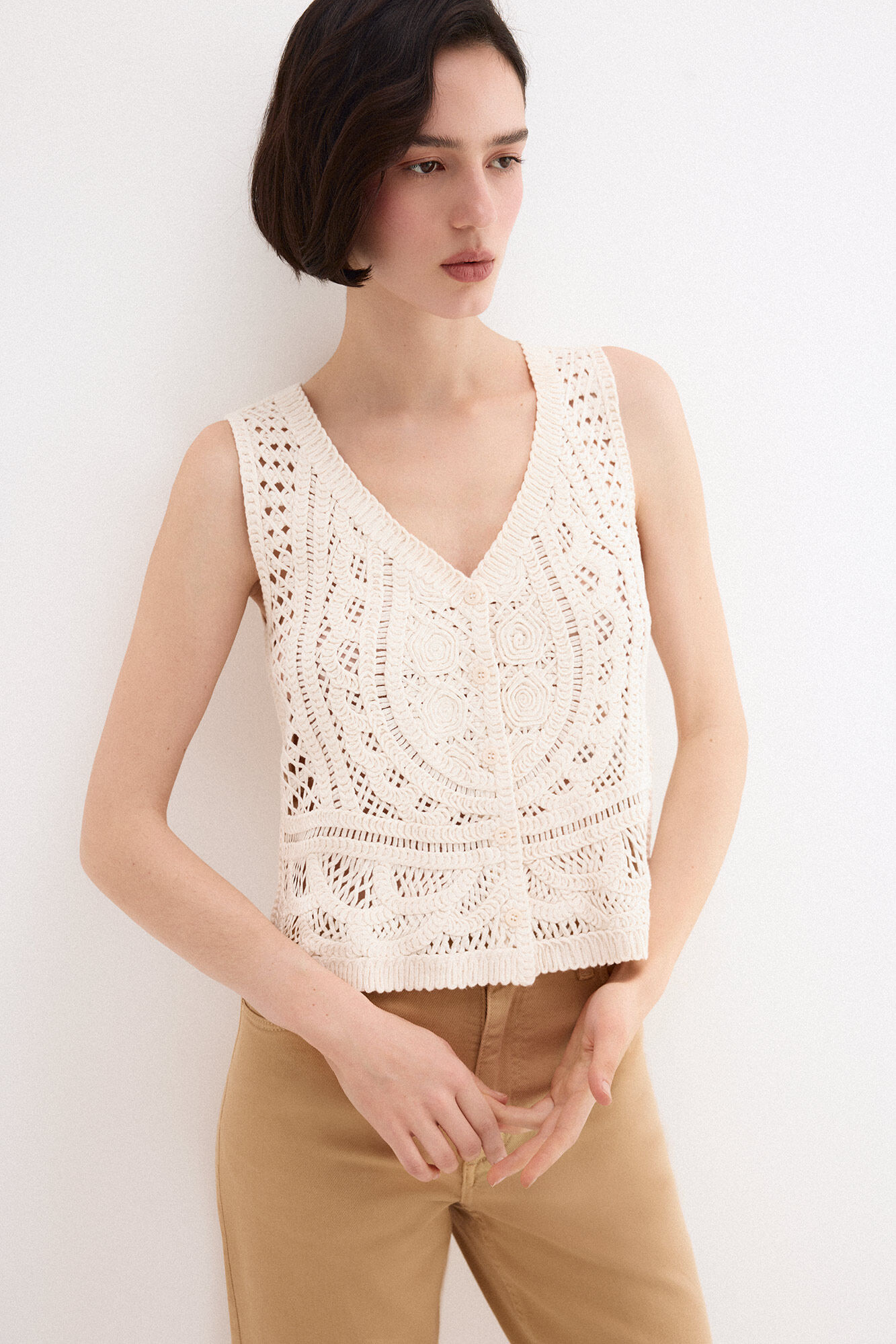 Pedro del Hierro Openwork gilet Ecru