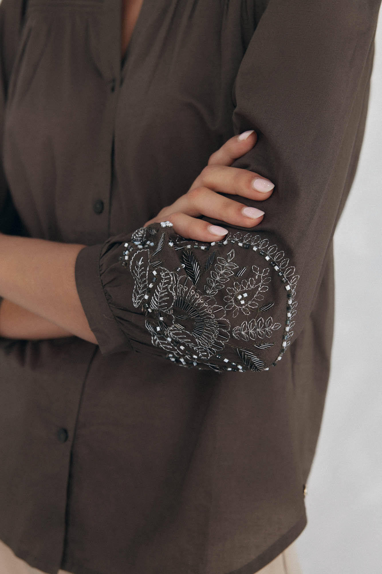 Pedro del Hierro Blusa amplia lisa bordados Verde