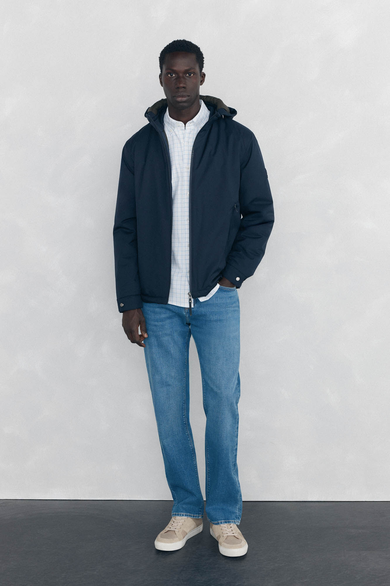 Pedro del Hierro Brushed Oxford Check Shirt Blue