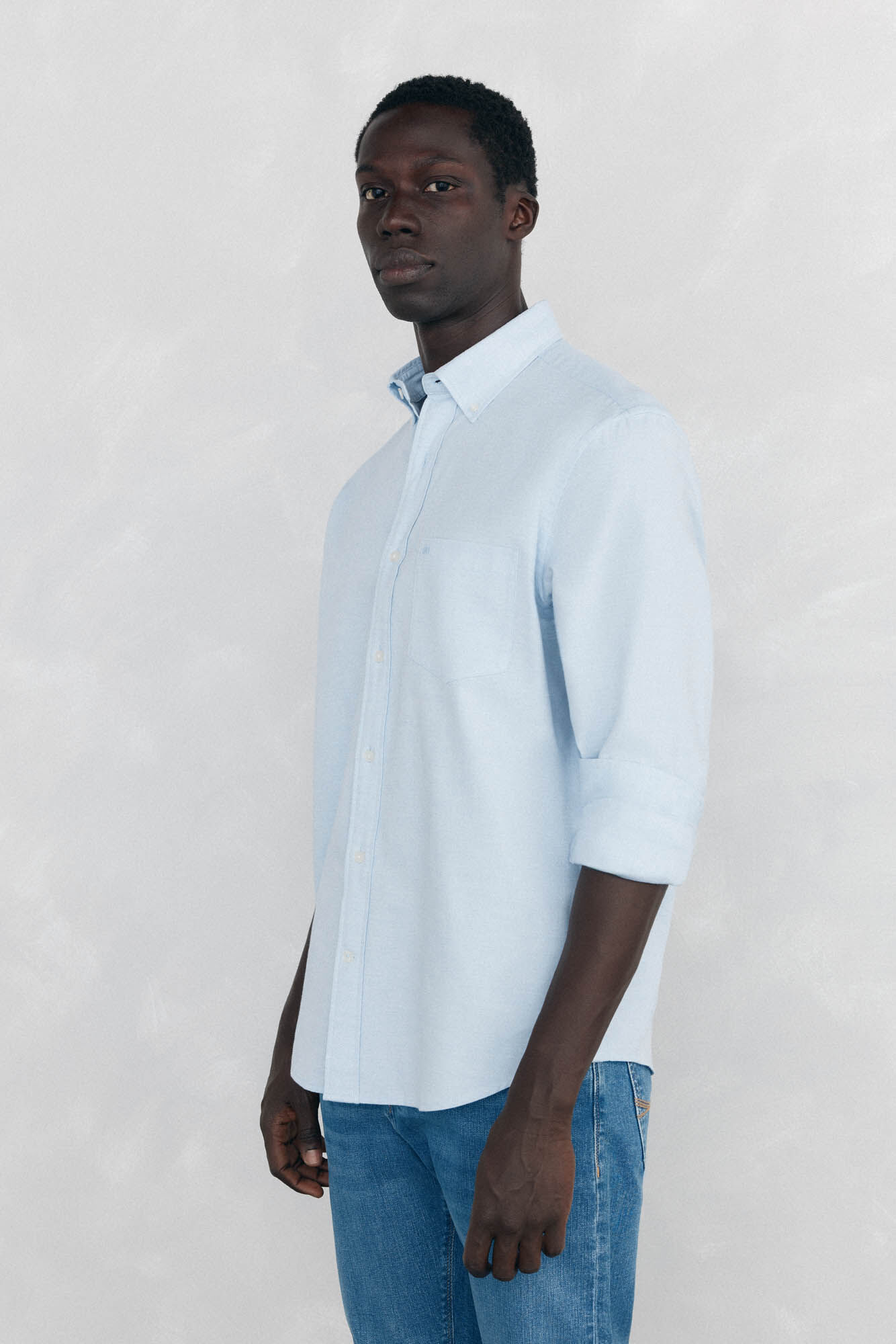 Pedro del Hierro Plain Brushed Oxford Shirt Blue