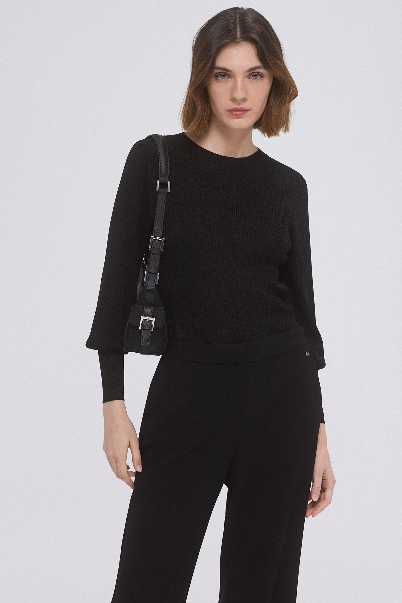 Pedro del Hierro Ribbed puff sleeve sweater Black