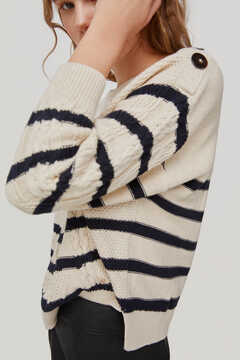 Pedro del Hierro Cable knit jumper with sailor stripes Blue