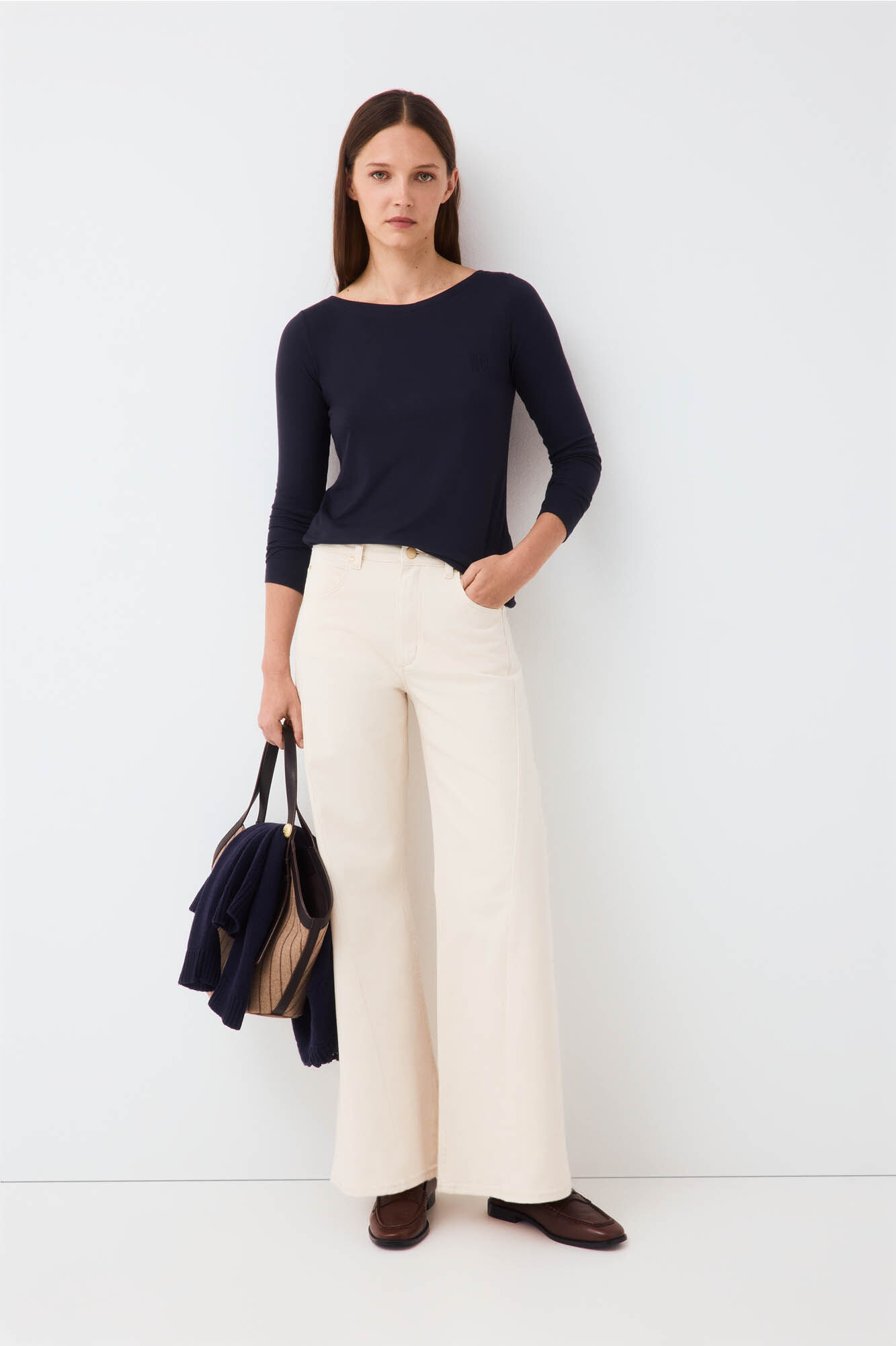 Pedro del Hierro Boat neck ribbed T-shirt Blue