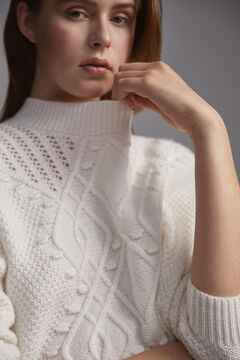 Pedro del Hierro Patterned jumper with bobbles and openwork Ecru