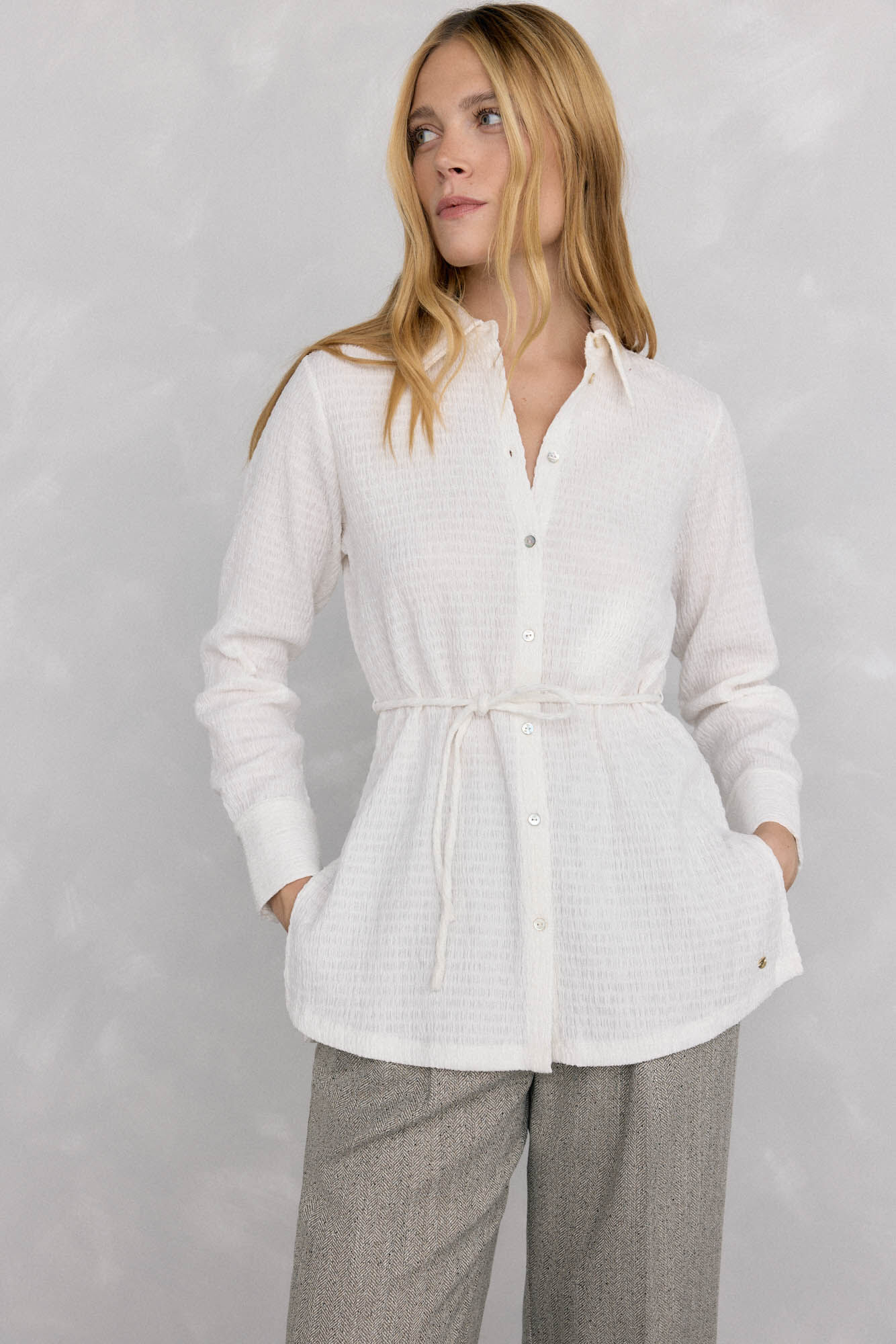 Pedro del Hierro Textured neck shirt White