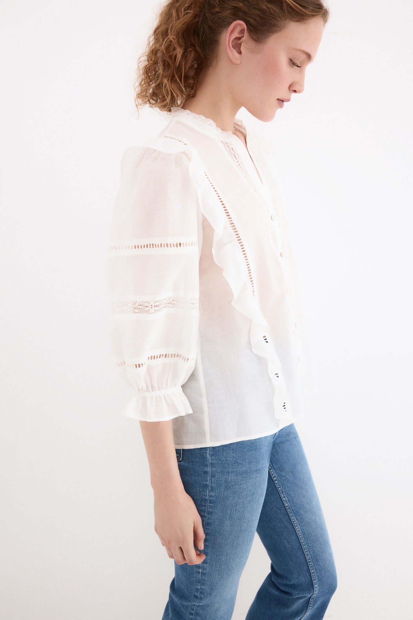 Pedro del Hierro Blusa rom&aacute;ntica volantes Blanco