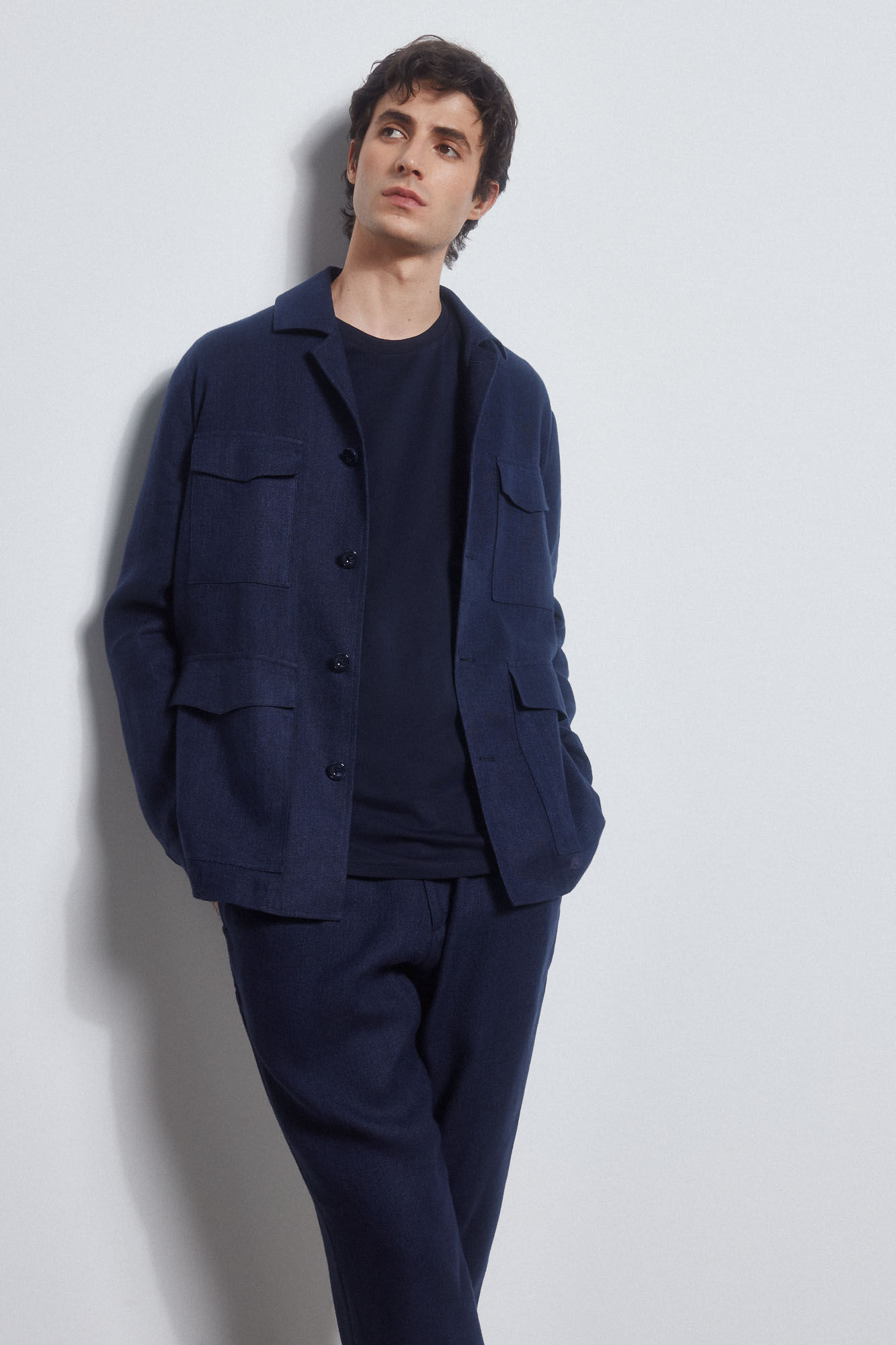 Pedro del Hierro Linen safari jacket Blue