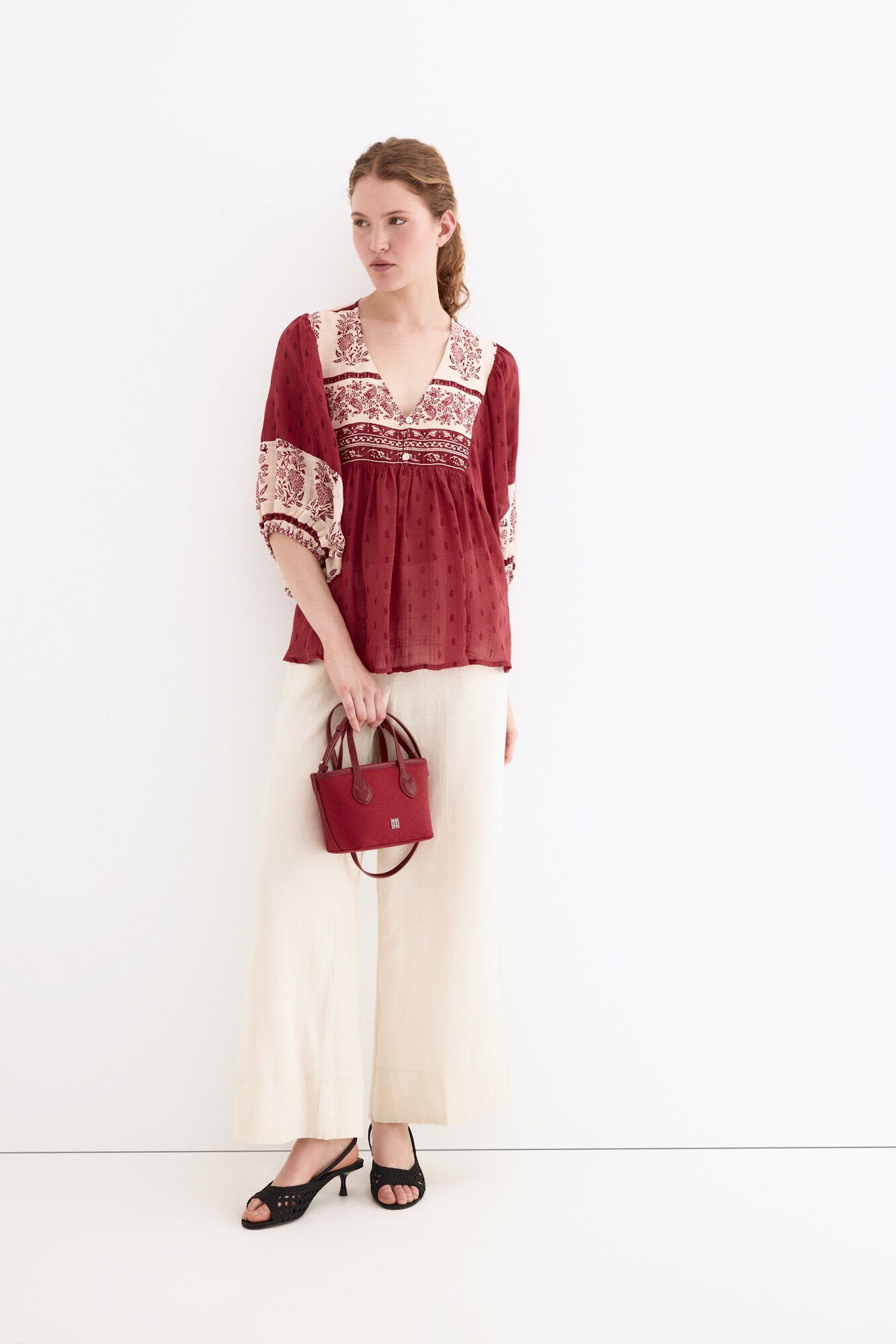 Pedro del Hierro Combined print blouse Burgundy