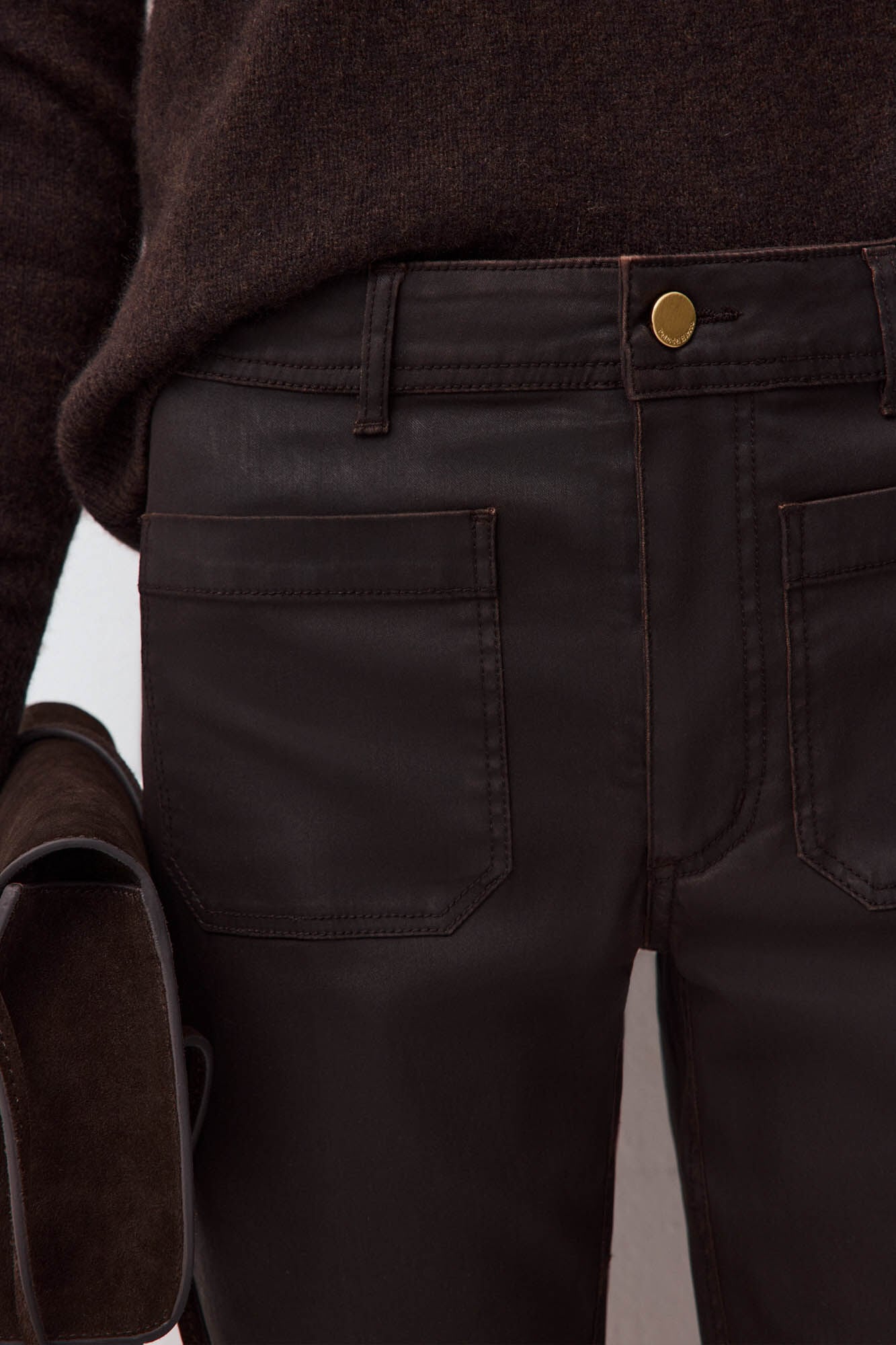 Pedro del Hierro Coated cropped stove pipe trousers Brown