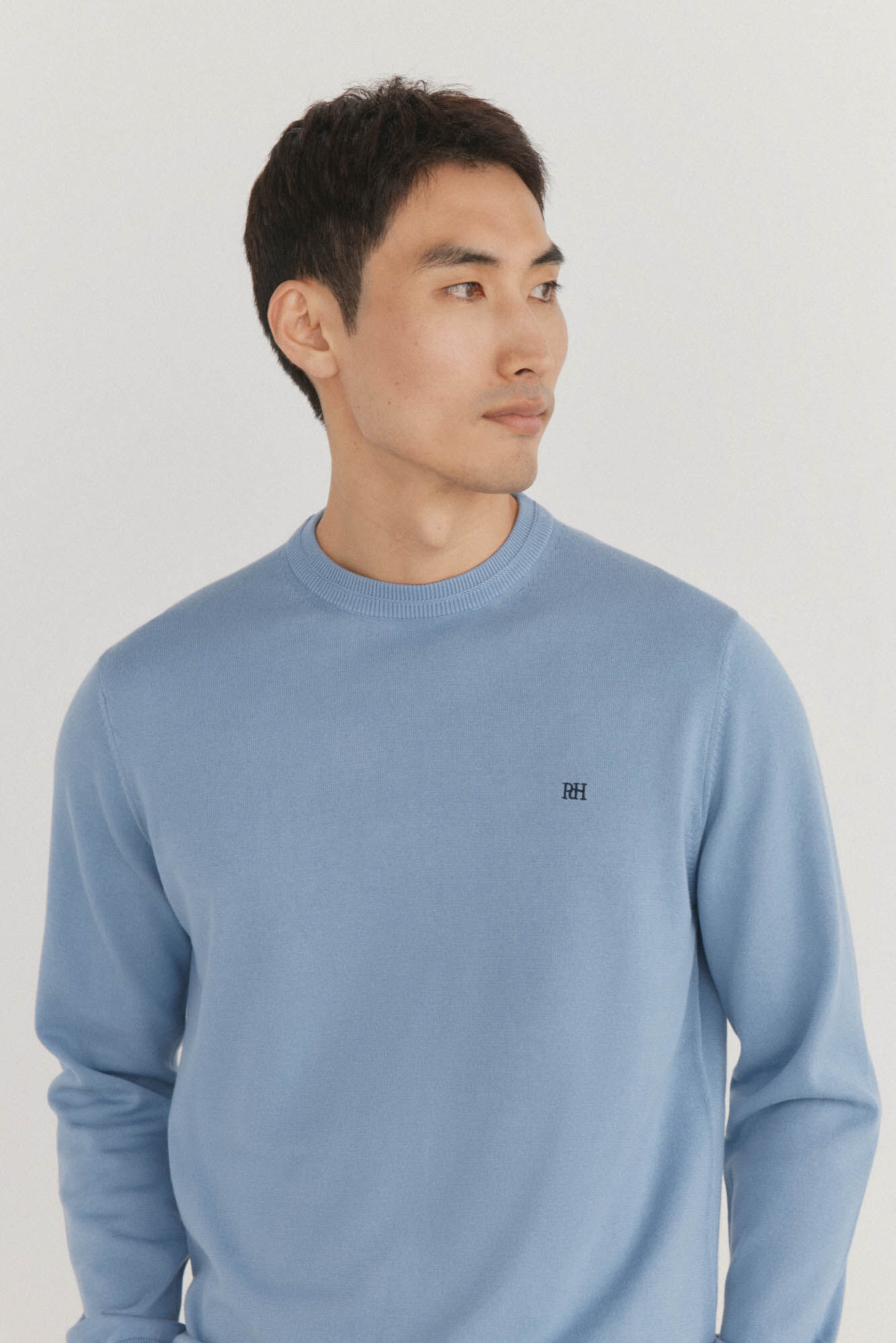 Pedro del Hierro Fine premium cotton round neck sweater Blue