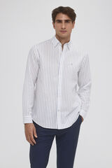 Pedro del Hierro Striped ramie cotton shirt White