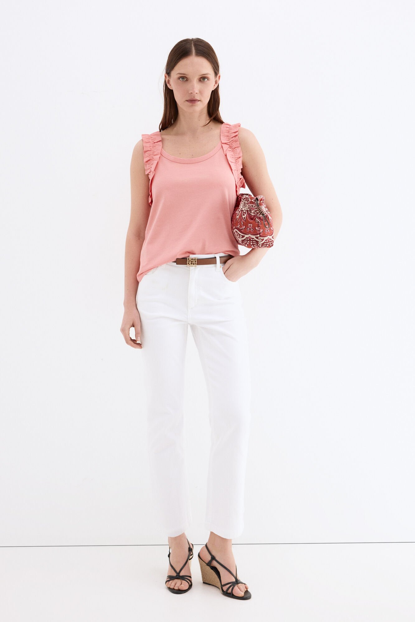 Pedro del Hierro Vest top with ruffles Coral