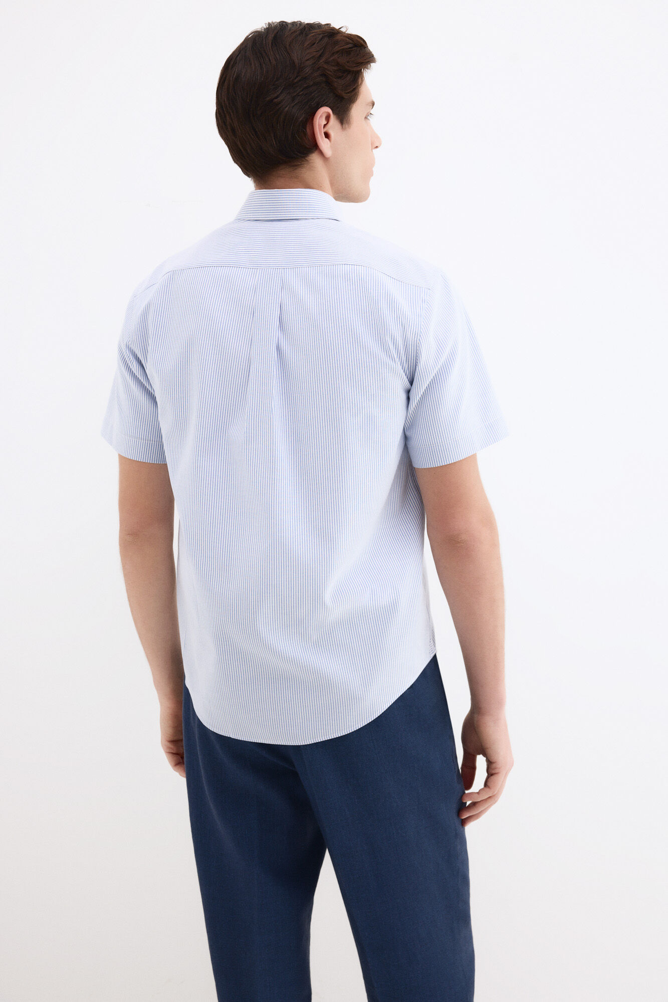 Pedro del Hierro Striped short sleeve non-iron shirt Blue