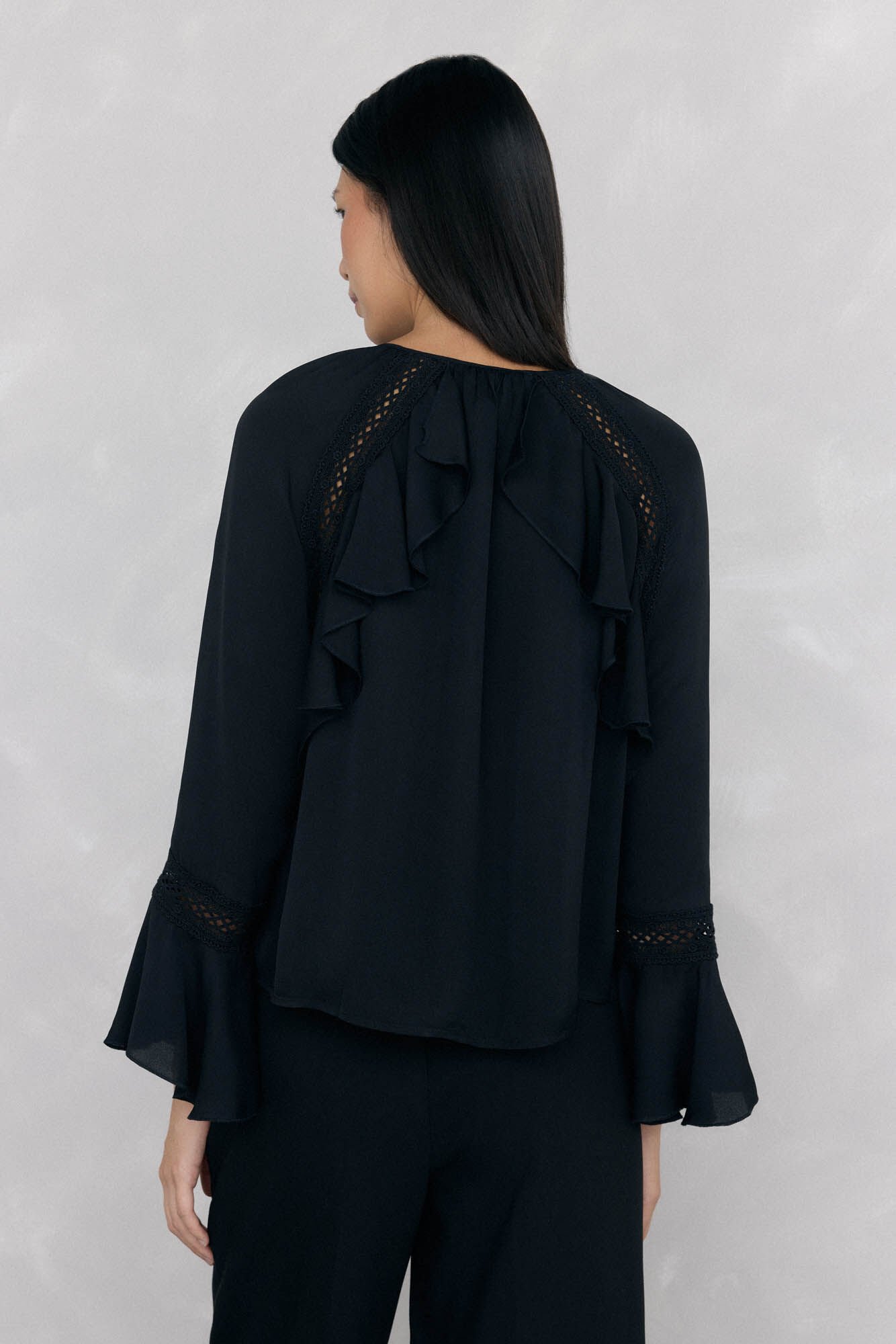 Pedro del Hierro Ruffled lace blouse Black