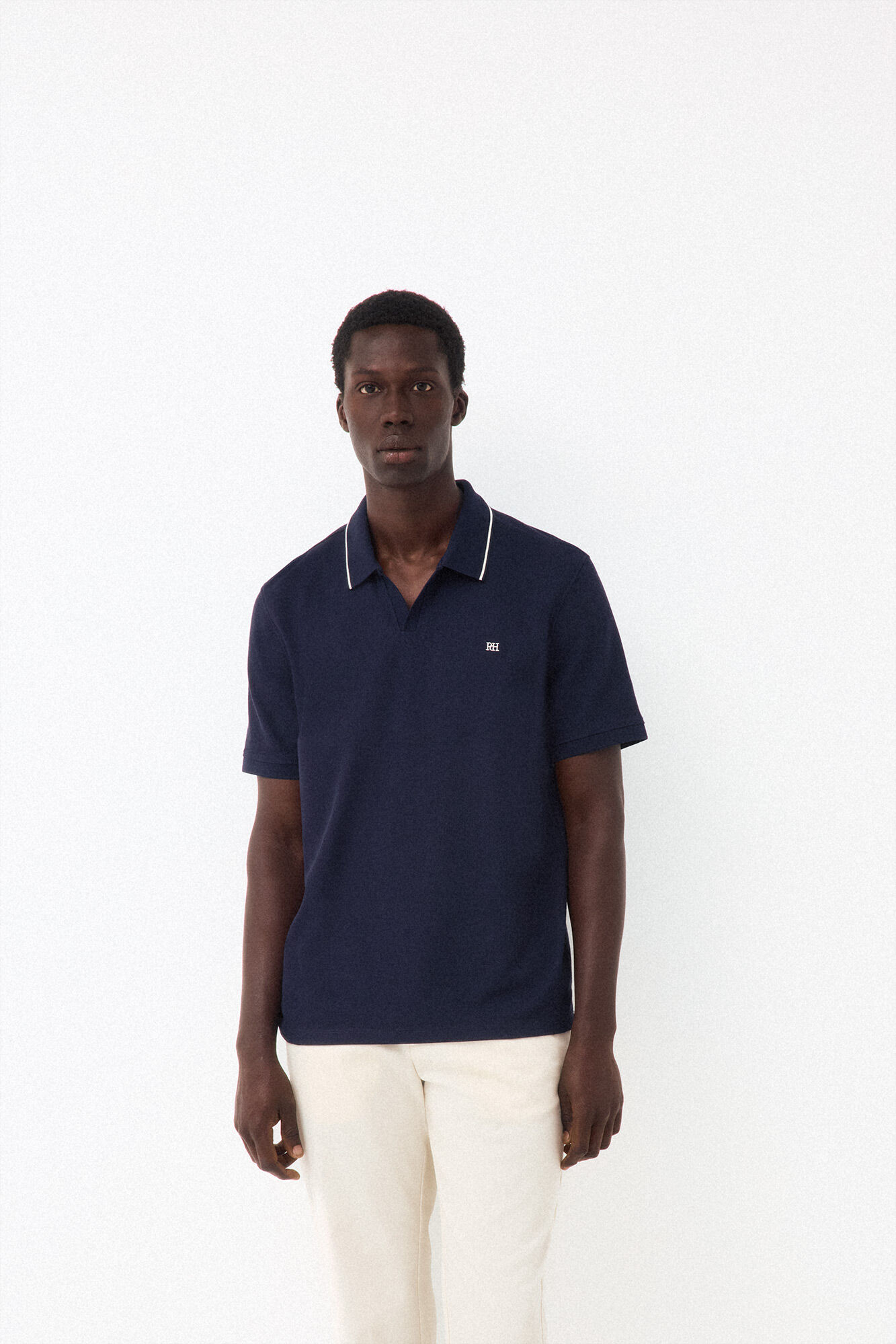 Pedro del Hierro Structured open neck polo shirt Blue