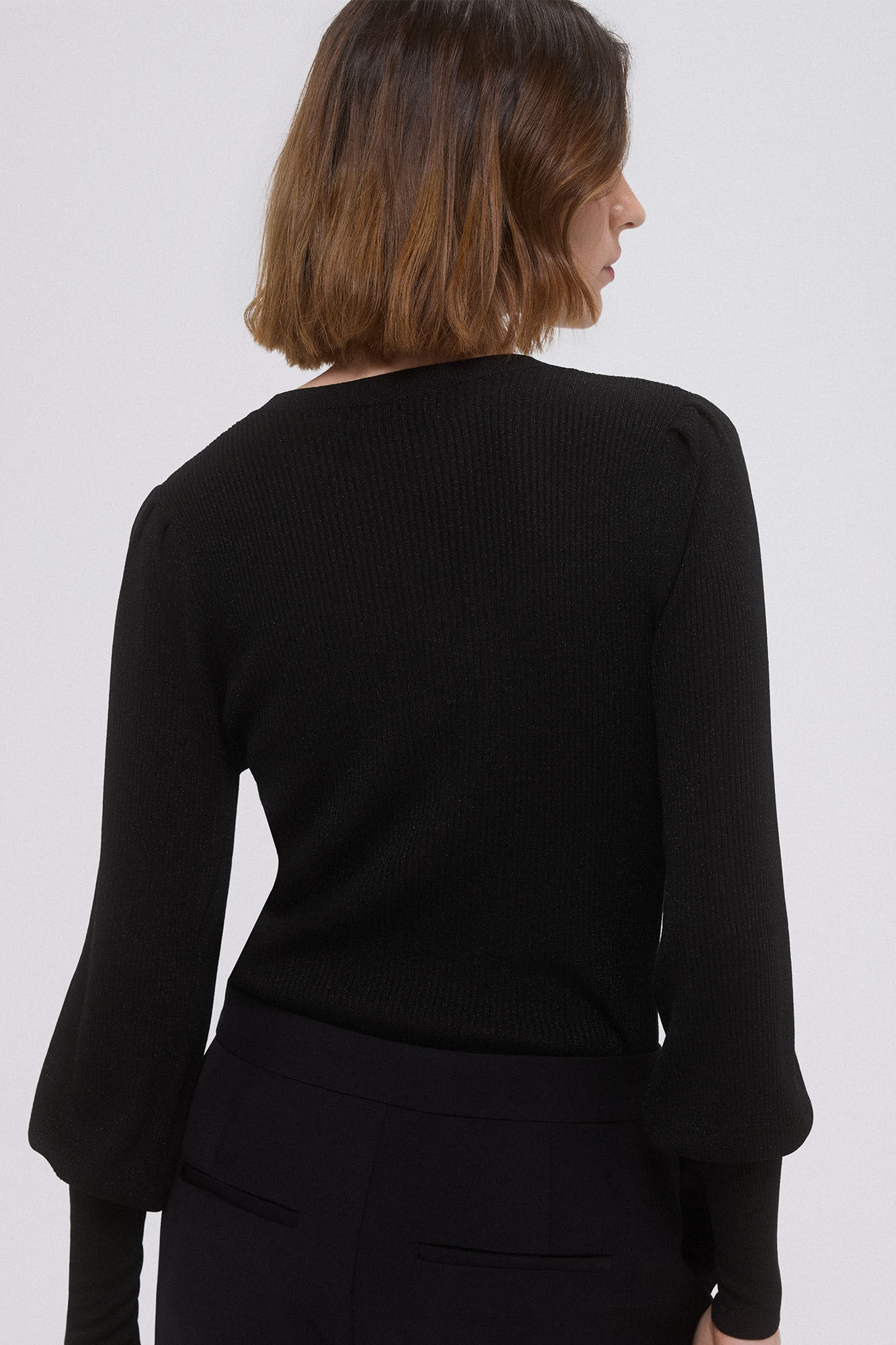 Pedro del Hierro Ribbed puff sleeve sweater Black