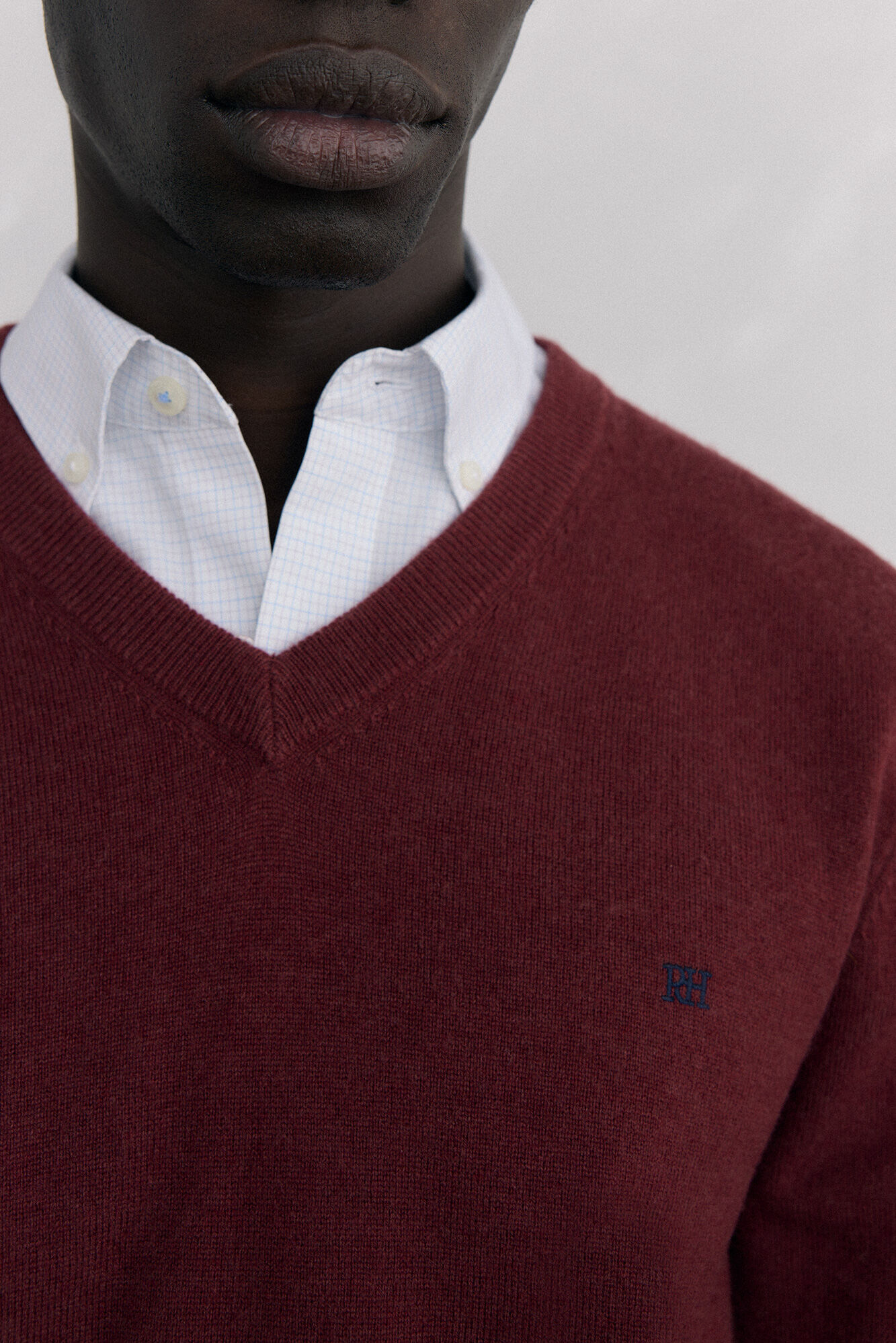 Pedro del Hierro Merino wool and cashmere V neck Burgundy