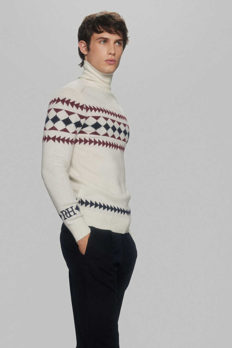 Pedro del Hierro High neck Christmas jumper with wool and cashmere Beige
