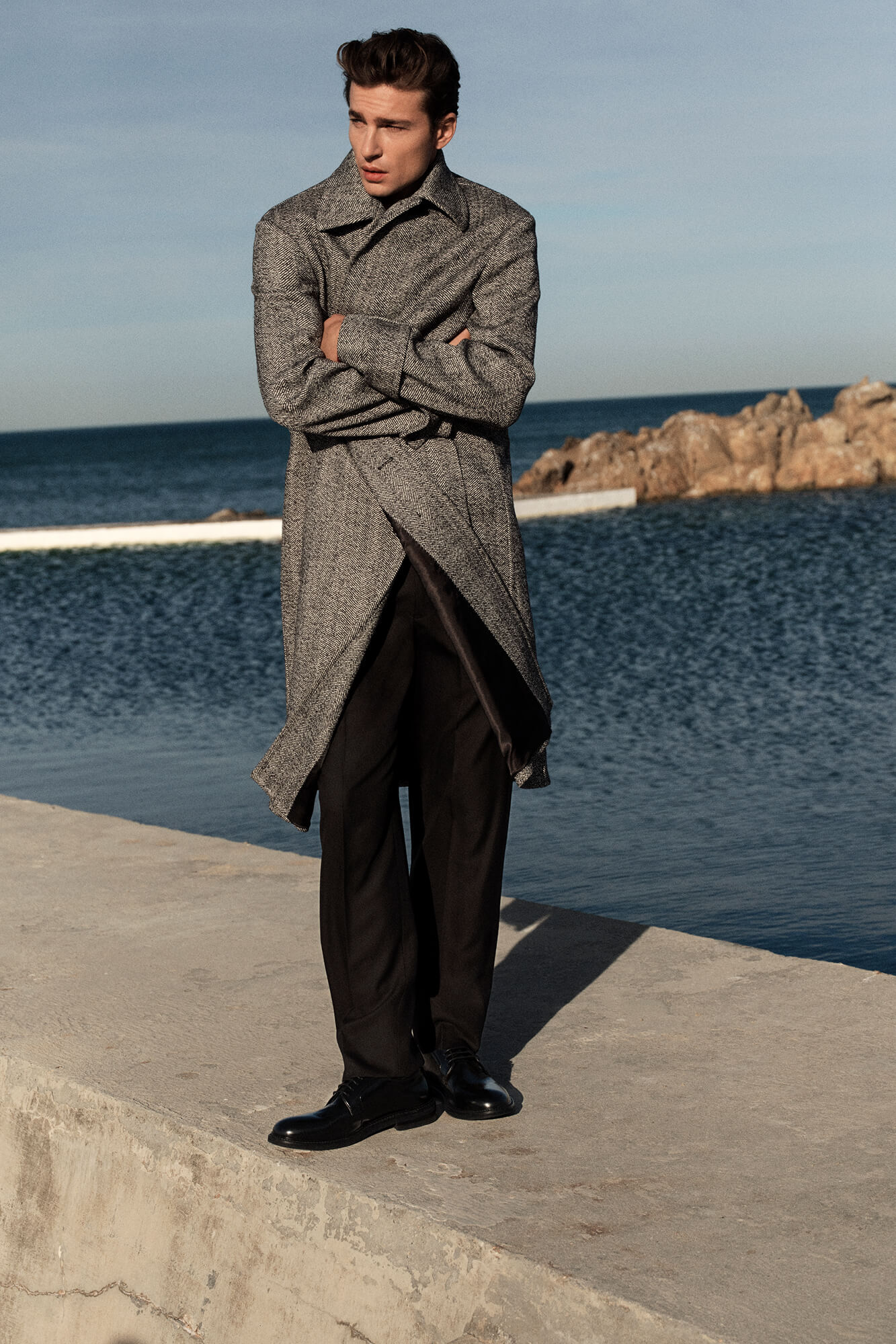 Pedro del Hierro Herringbone shirt collar herringbone coat