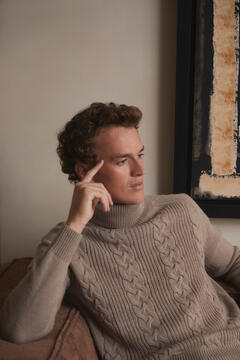 Pedro del Hierro High neck cable knit jumper with wool Green