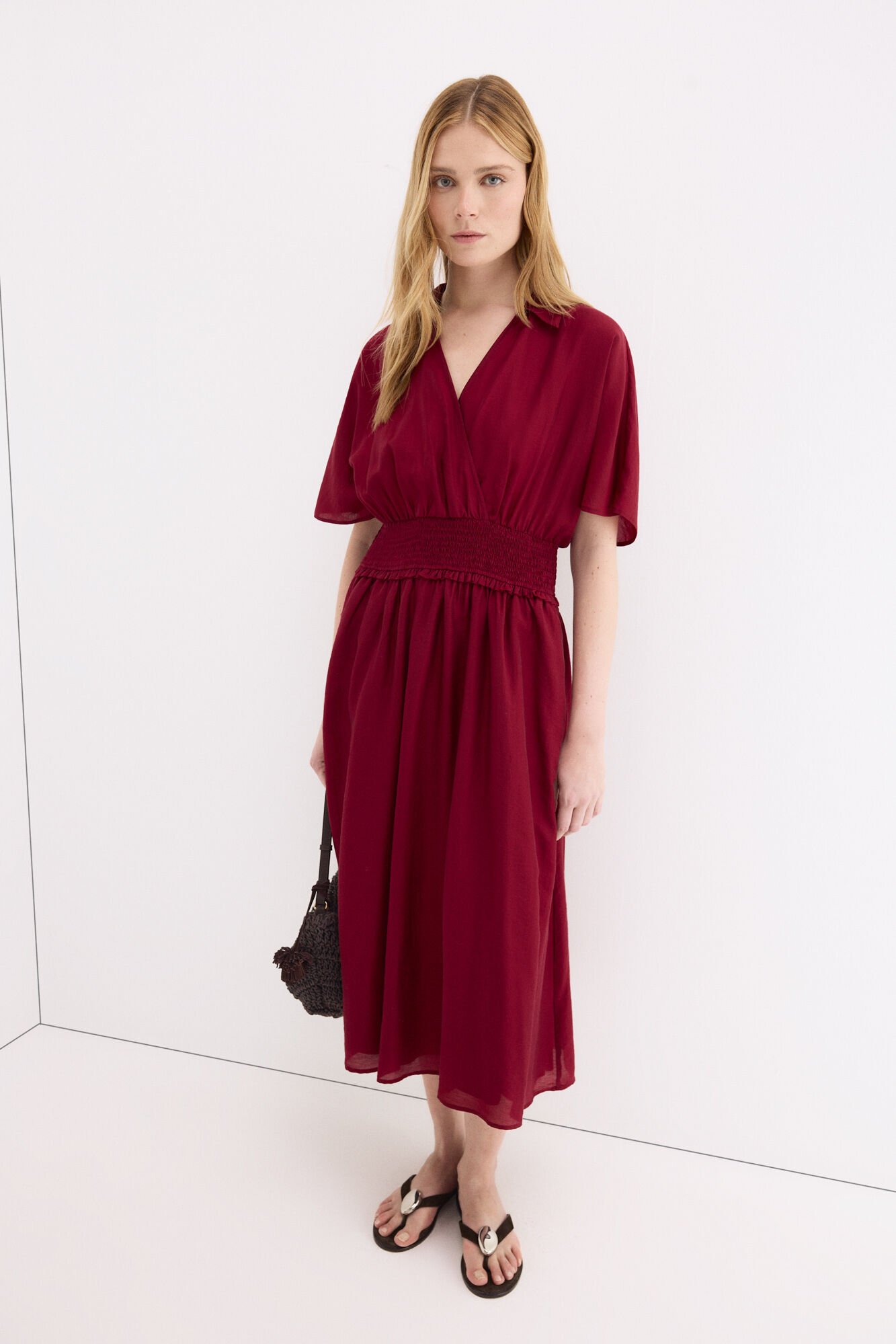 Pedro del Hierro Vestido midi com detalhe de franzidos na cintura Bordeaux