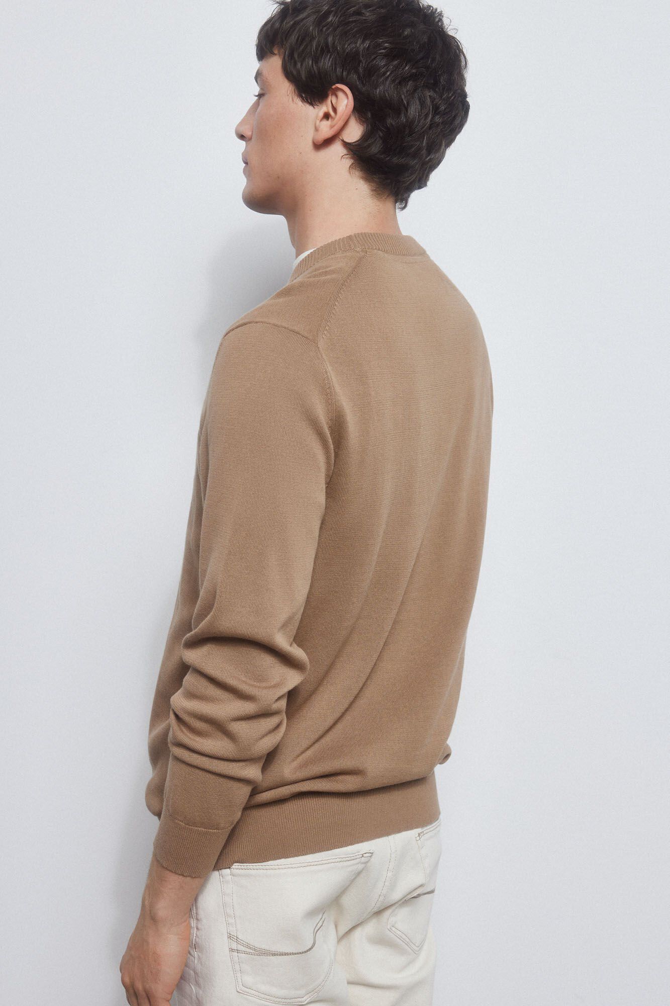 Pedro del Hierro Fine jersey-knit cotton big logo sweater  Beige