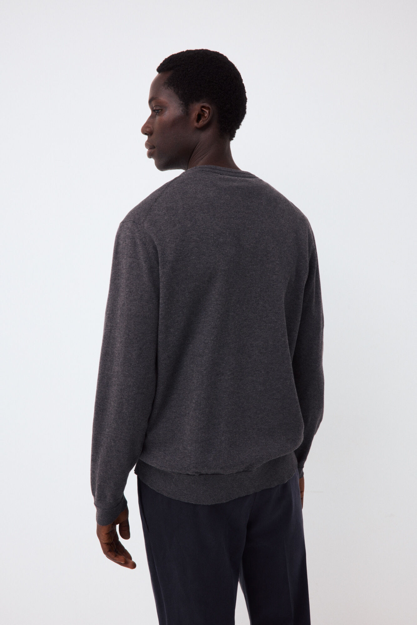 Pedro del Hierro Camisola de malha fina em algod&atilde;o premium com decote em bico Cizento